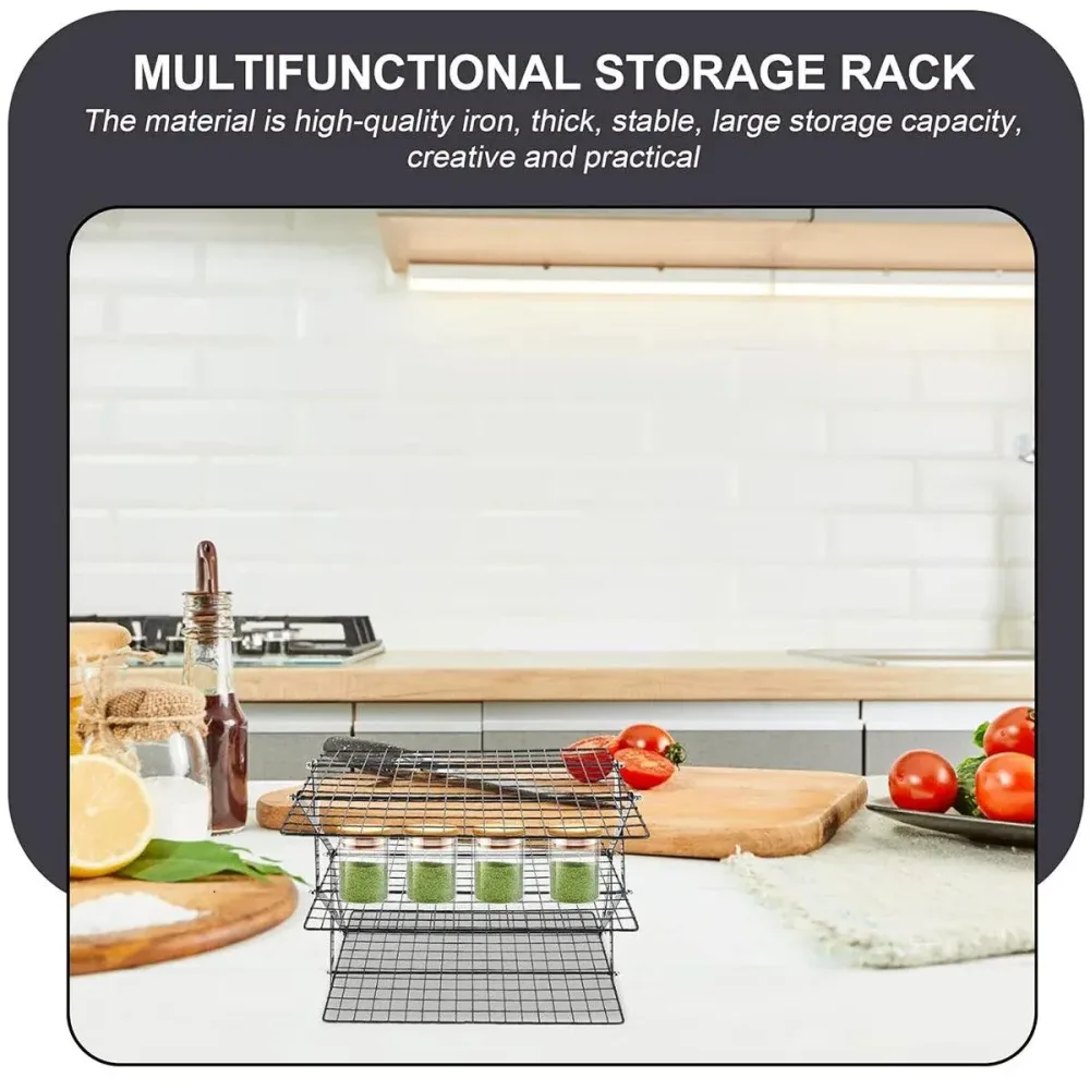 3/4 Tier Camping Dining Rack Iron Shelf Portable Picnic Rack Foldable Storage