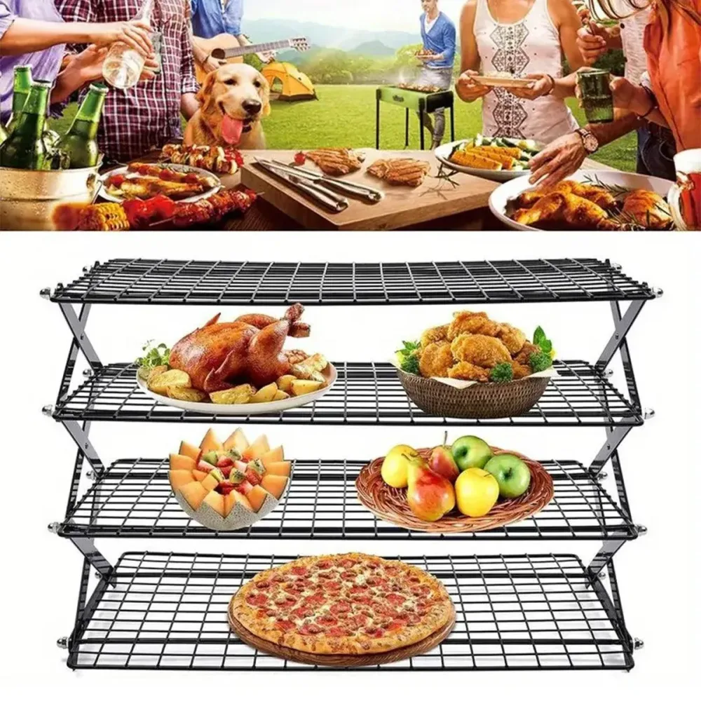 3/4 Tier Camping Dining Rack Iron Shelf Portable Picnic Rack Foldable Storage