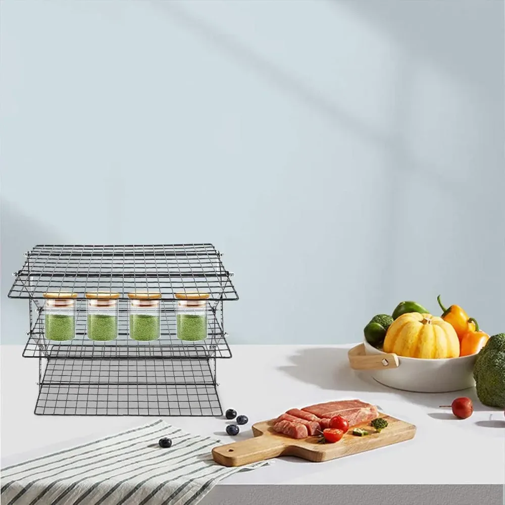 3/4 Tier Camping Dining Rack Iron Shelf Portable Picnic Rack Foldable Storage