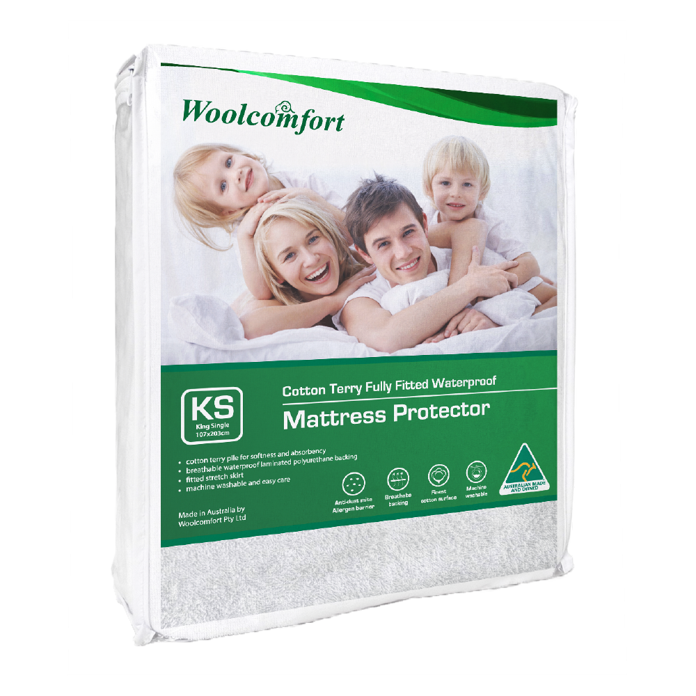 Woolcomfort Cotton Terry Fully Fitted Waterproof Mattress Protector King Single
