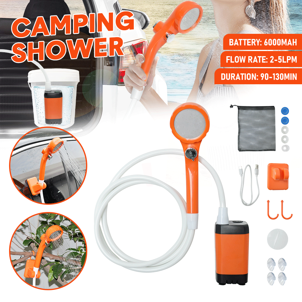 Portable Camping Shower IPX7 Waterproof Outdoor Shower Water Pump w