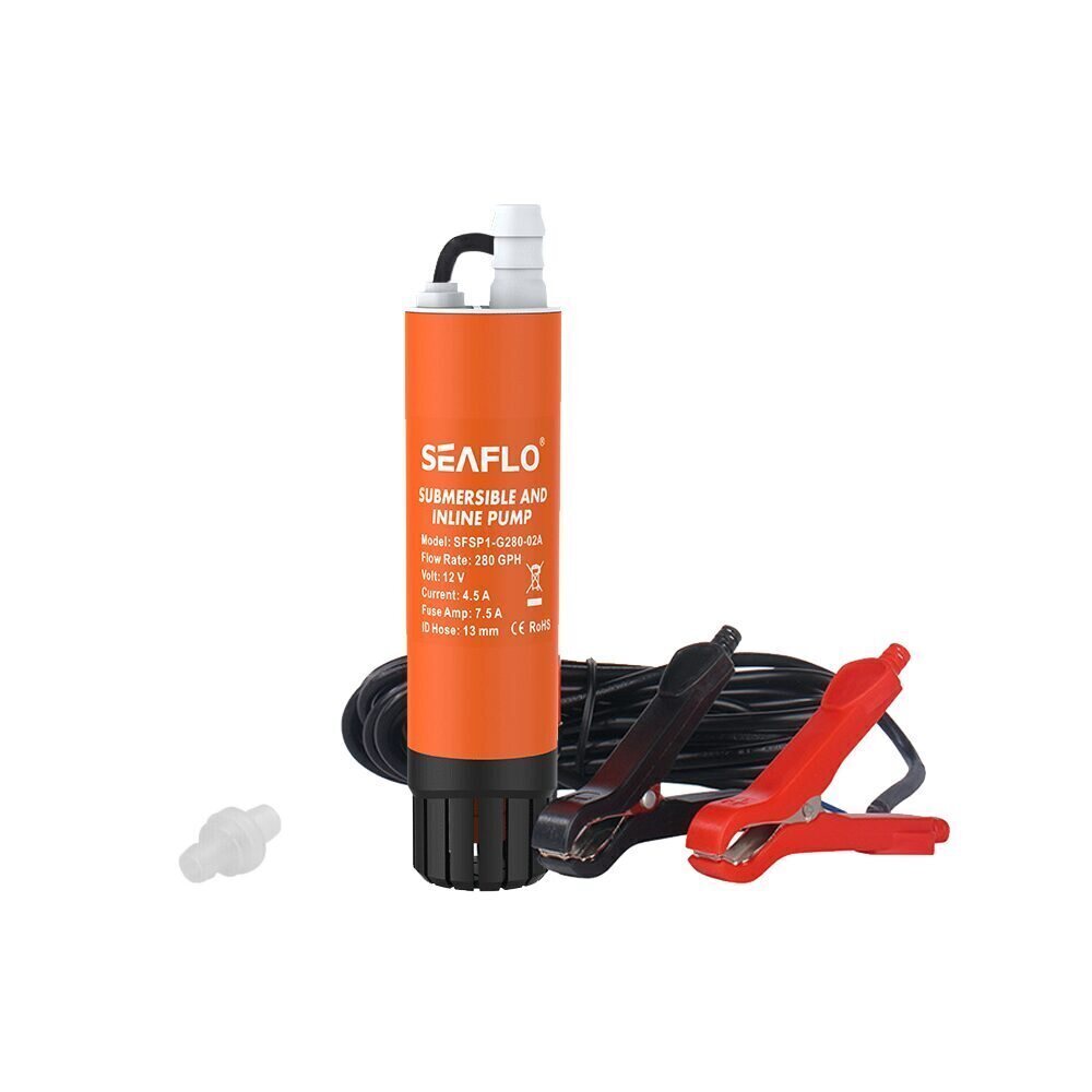 SEAFLO Submersible Inline Pump 12V 280GPH Transfer Pump Water Resistant High
