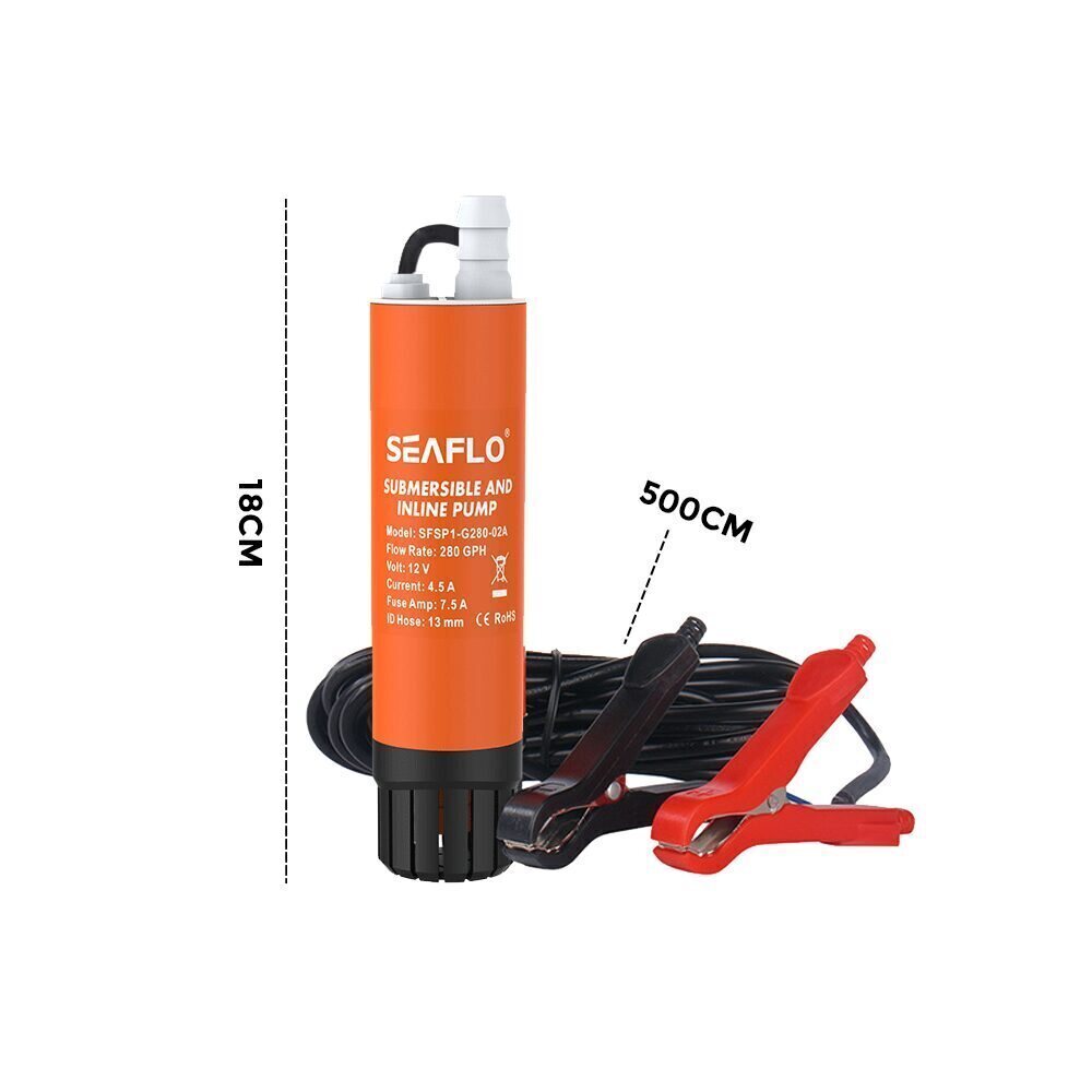 SEAFLO Submersible Inline Pump 12V 280GPH Transfer Pump Water Resistant High