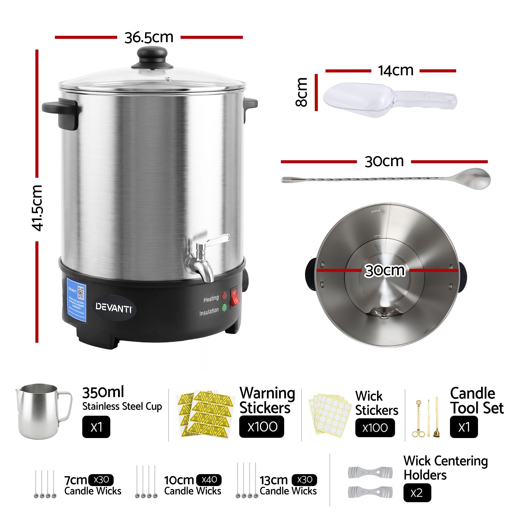 Devanti 16L Wax Melter Candle Making 1500W Melting Pot Furnace Quick Pour Spout
