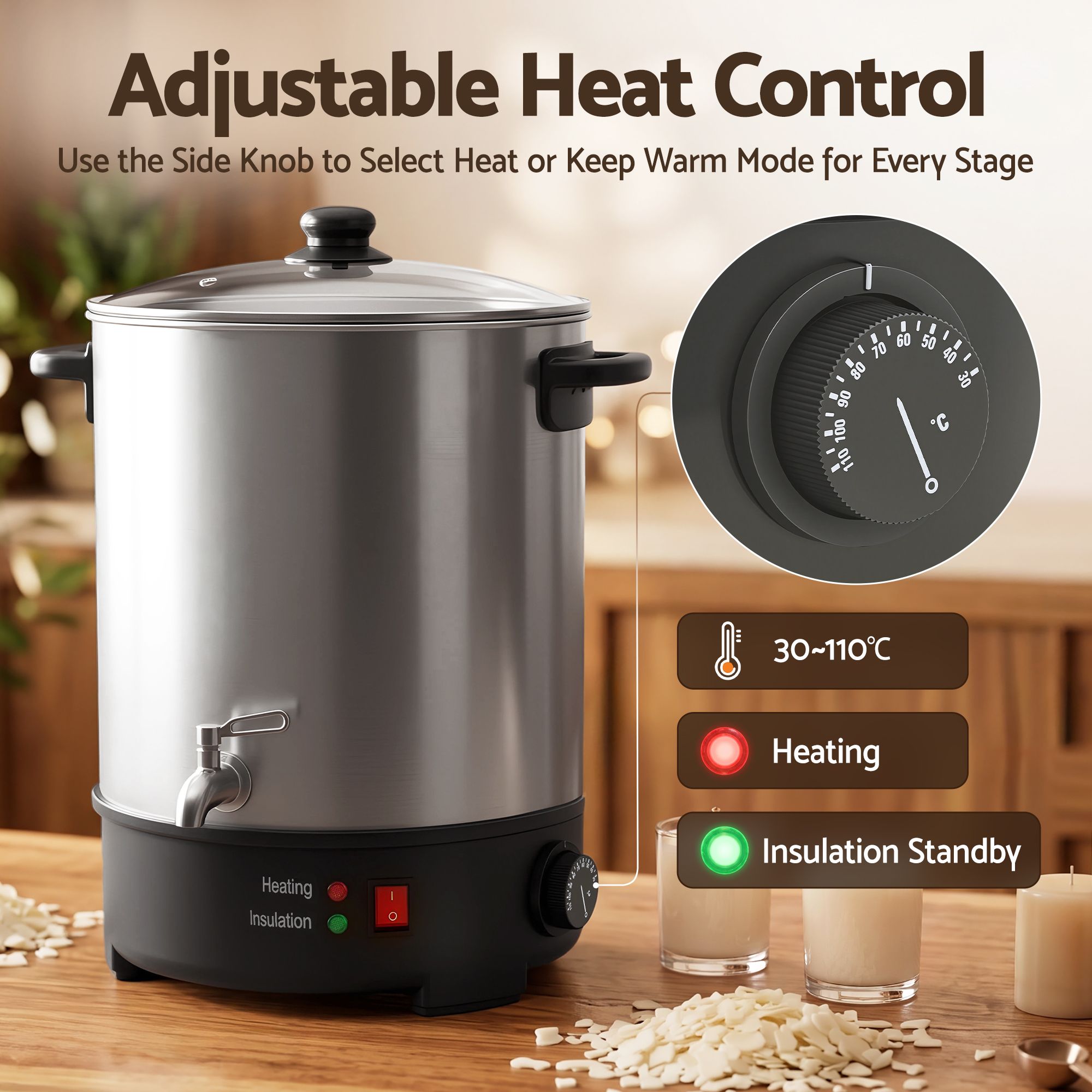 Devanti 16L Wax Melter Candle Making 1500W Melting Pot Furnace Quick Pour Spout