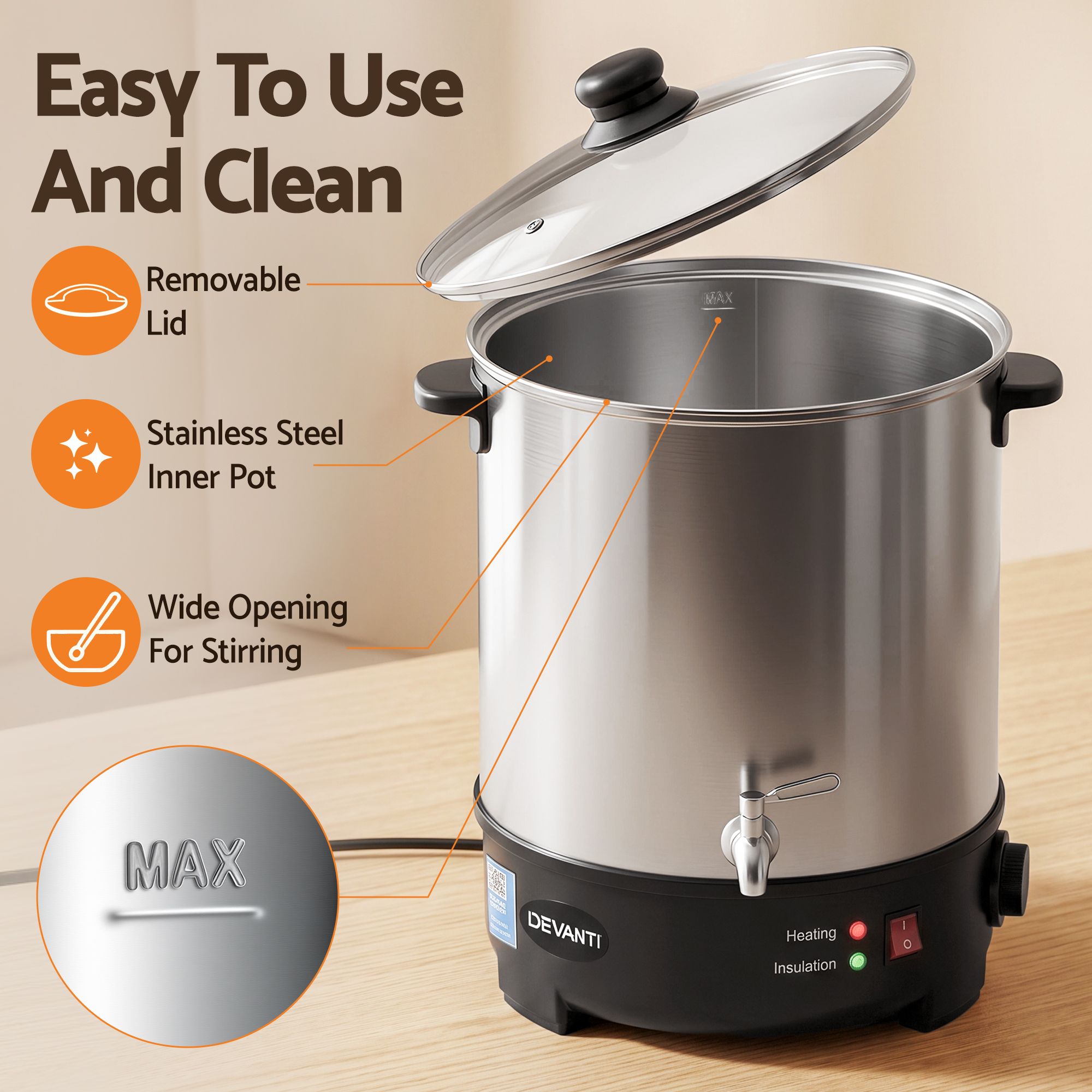 Devanti 16L Wax Melter Candle Making 1500W Melting Pot Furnace Quick Pour Spout