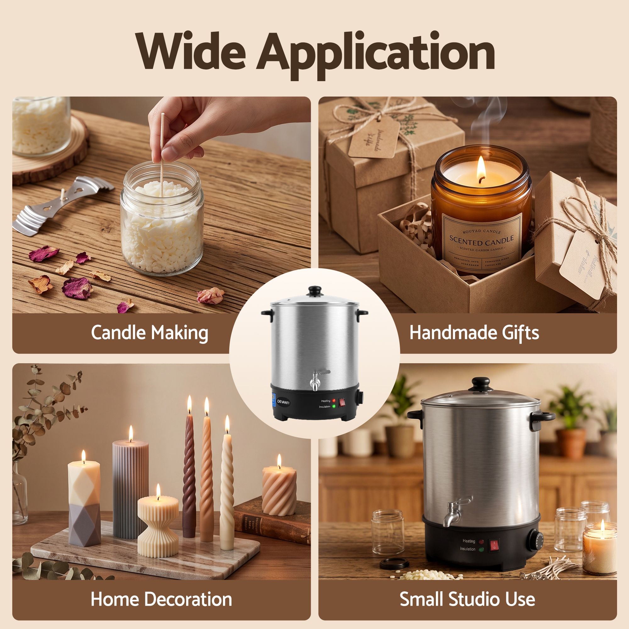 Devanti 16L Wax Melter Candle Making 1500W Melting Pot Furnace Quick Pour Spout