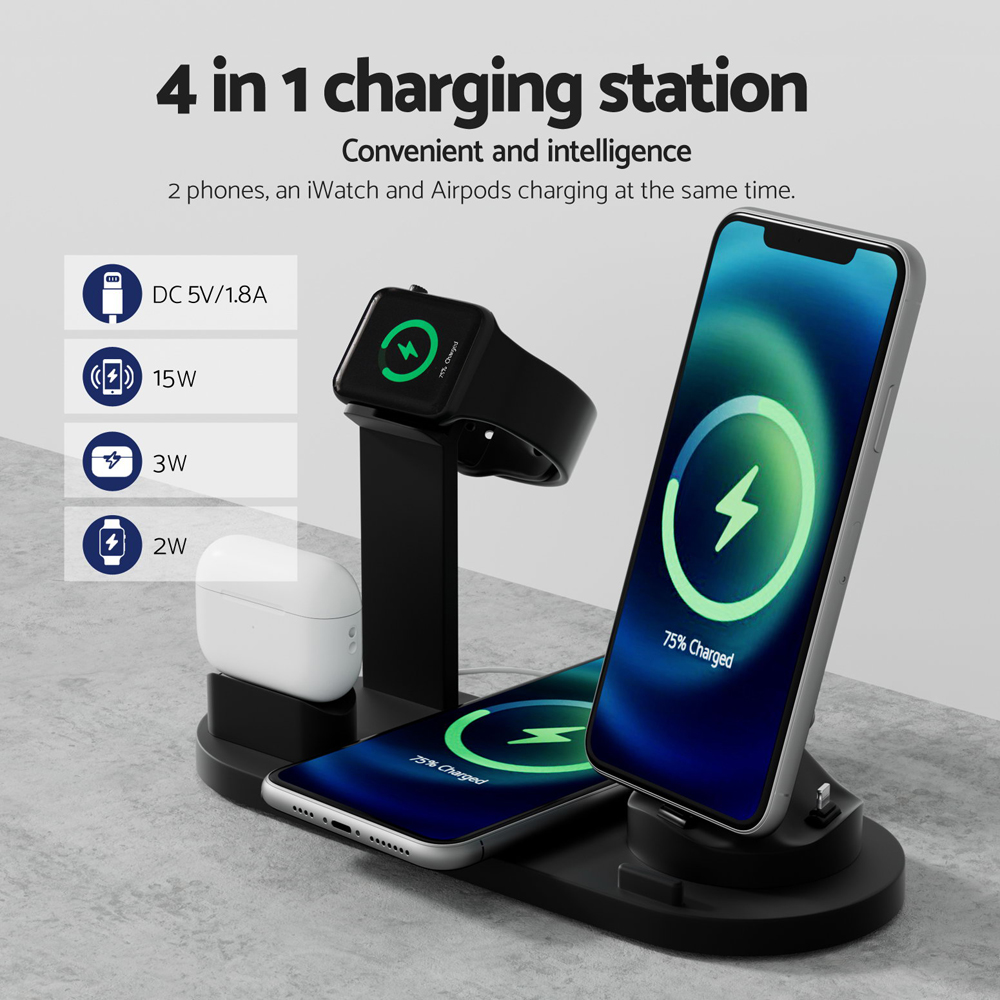 Devanti 4 in 1 Wireless Charger Multi-function Station for Phone Airpod iWatch