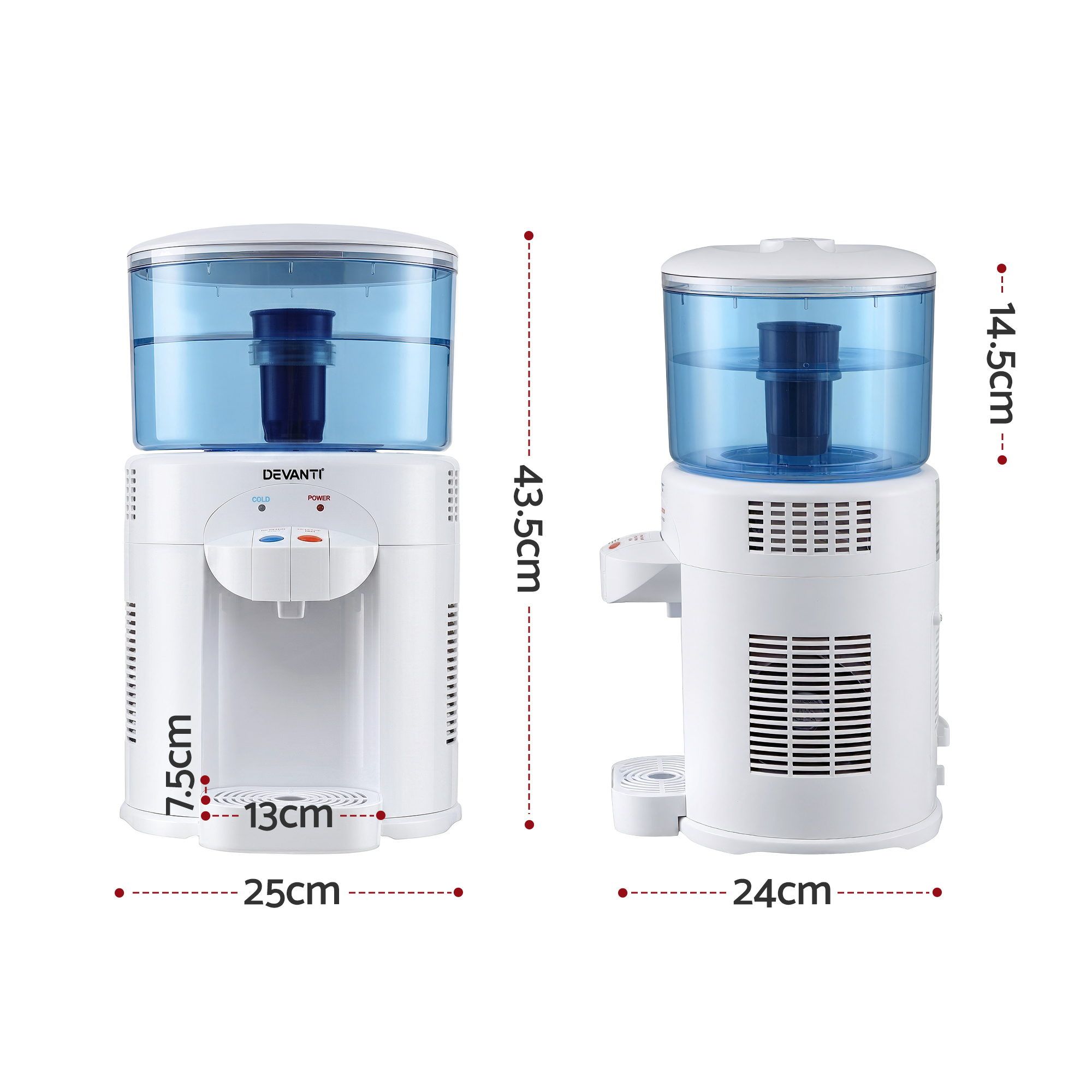 Devanti 5L Bench Top Water Cooler Dispenser w/ Filter 2 Taps Countertop Water