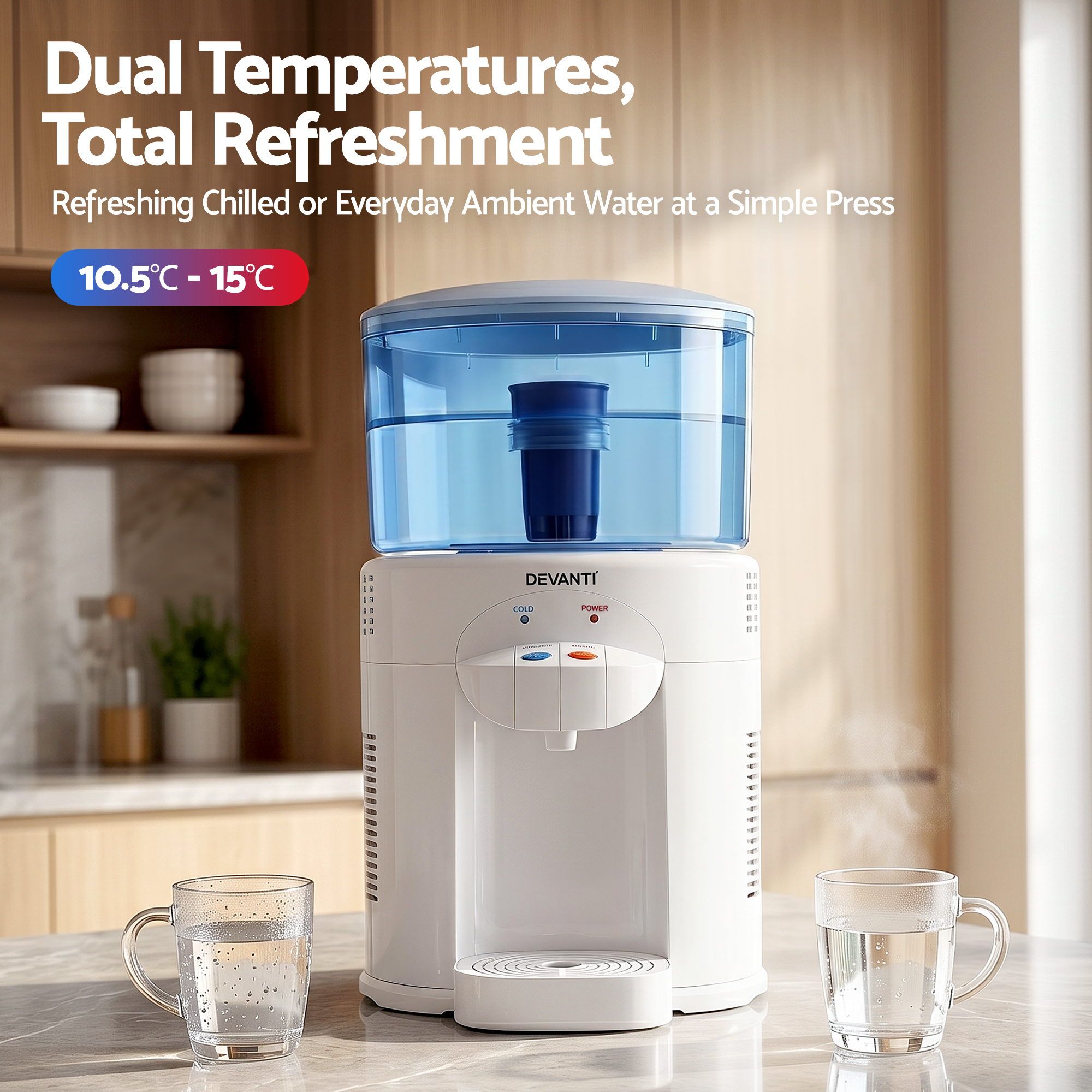 Devanti 5L Bench Top Water Cooler Dispenser w/ Filter 2 Taps Countertop Water
