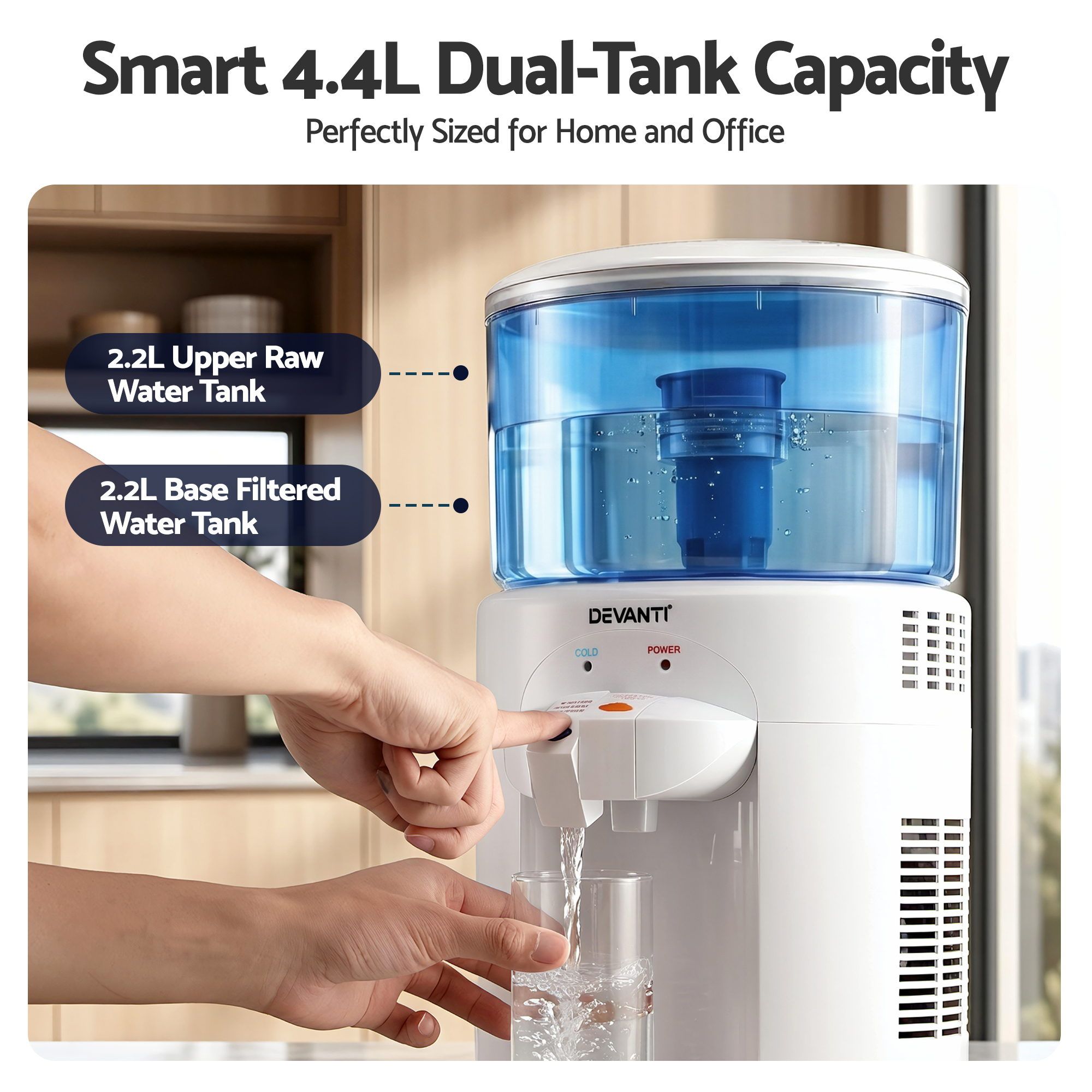 Devanti 5L Bench Top Water Cooler Dispenser w/ Filter 2 Taps Countertop Water