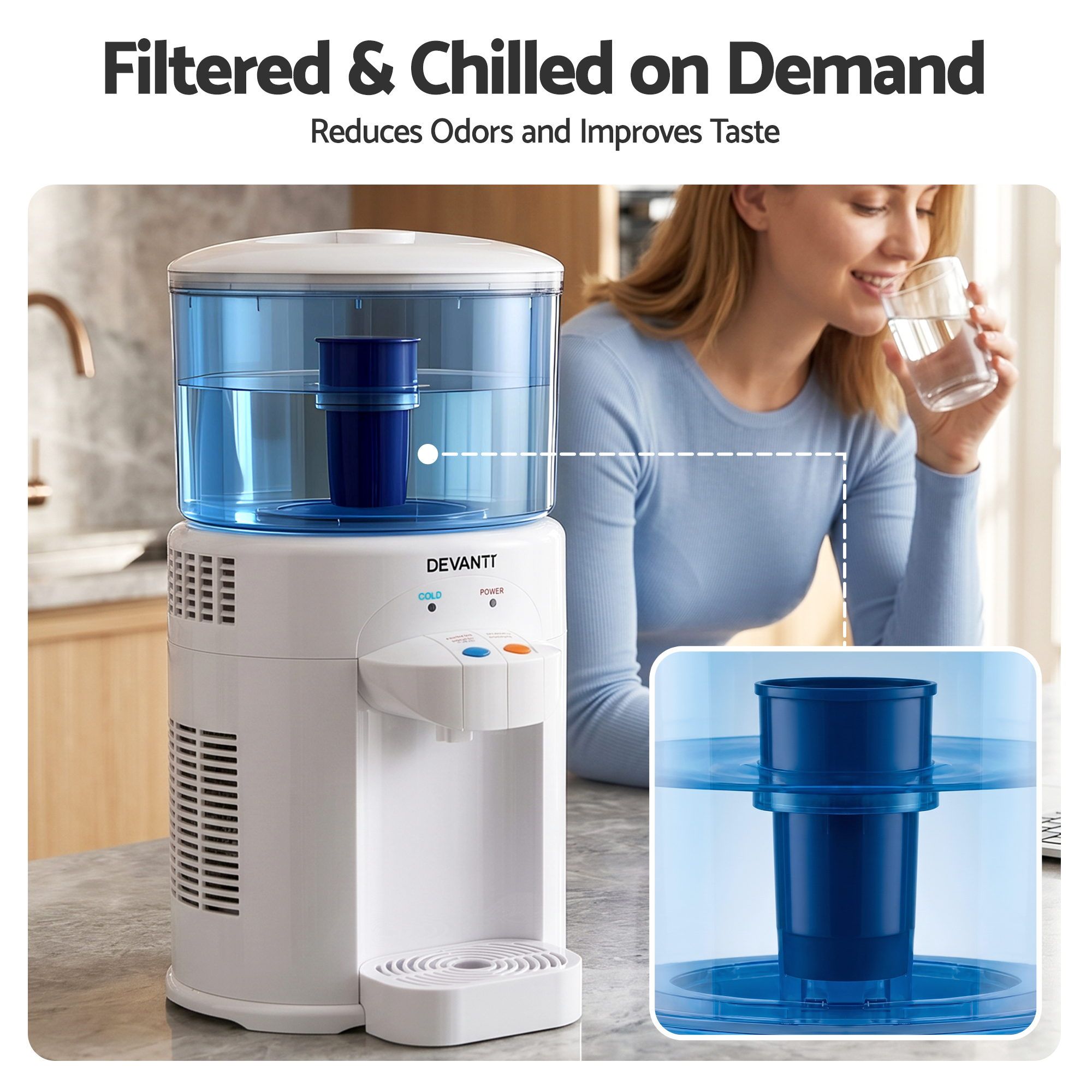 Devanti 5L Bench Top Water Cooler Dispenser w/ Filter 2 Taps Countertop Water