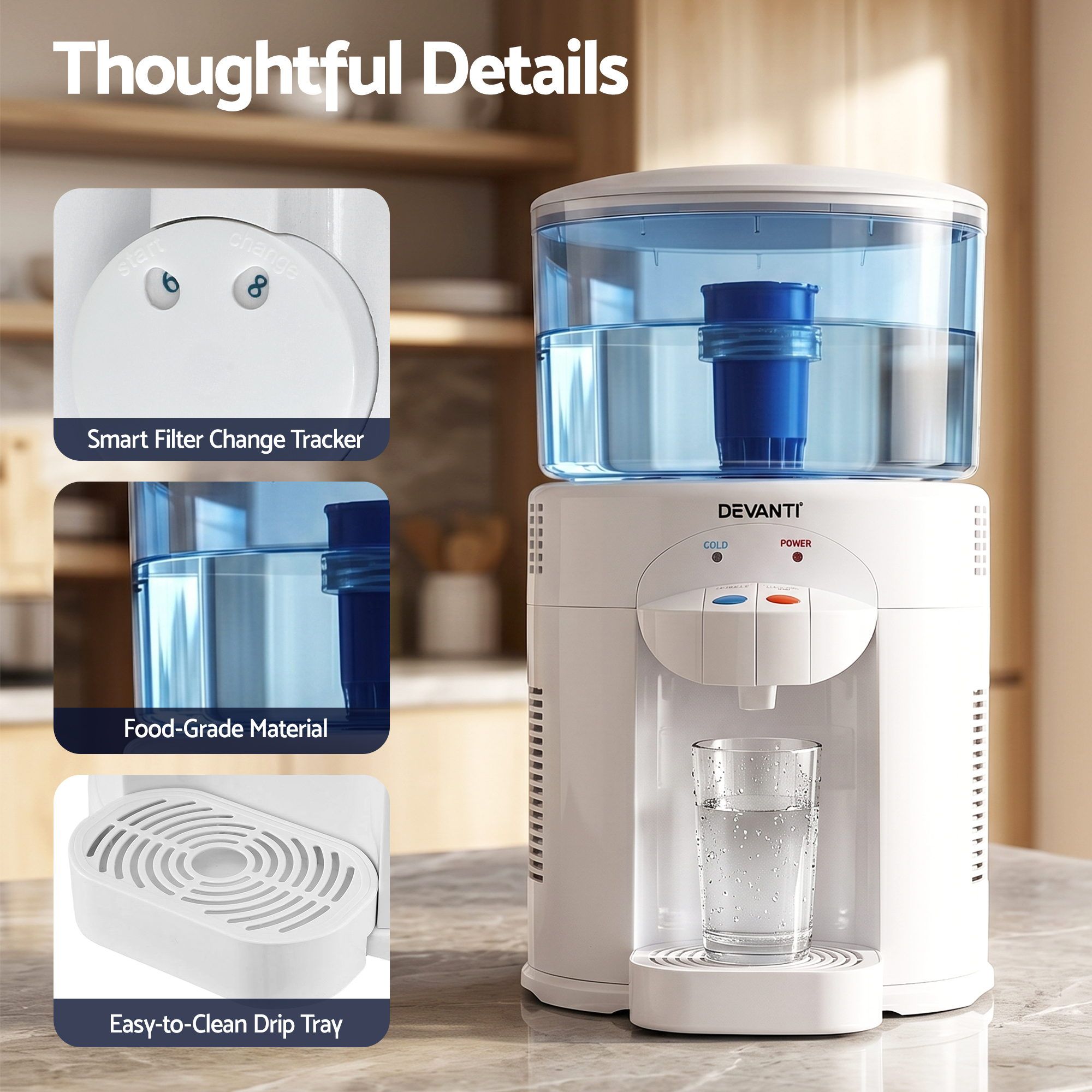Devanti 5L Bench Top Water Cooler Dispenser w/ Filter 2 Taps Countertop Water