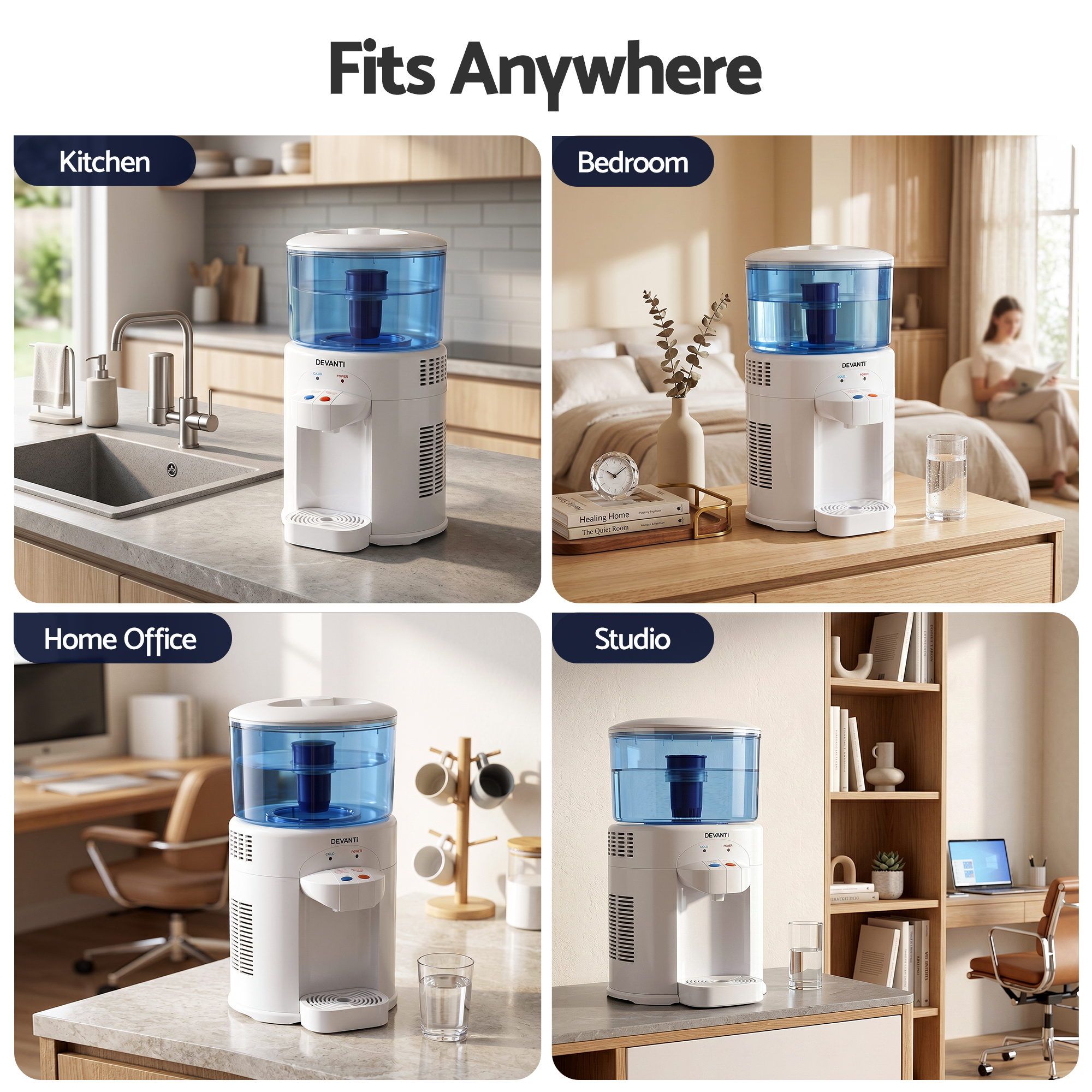 Devanti 5L Bench Top Water Cooler Dispenser w/ Filter 2 Taps Countertop Water