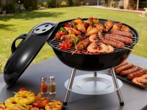 Grillz Charcoal BBQ Grill Portable with Lid for Camping Outdoor