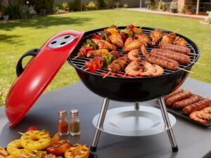 Grillz Charcoal BBQ Grill Portable with Lid for Camping Outdoor
