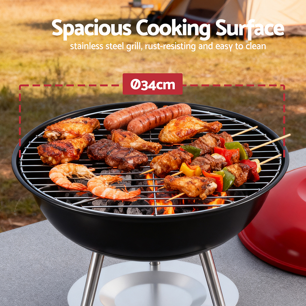 Grillz Charcoal BBQ Grill Portable with Lid for Camping Outdoor
