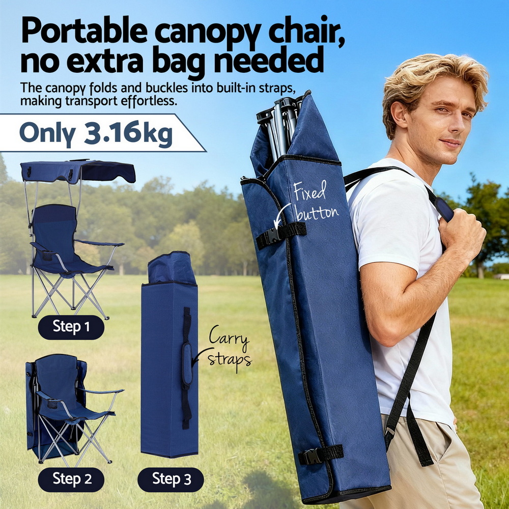 Weisshorn Camping Chair w/ Canopy Folding Outdoor Portable Seat Lightweight