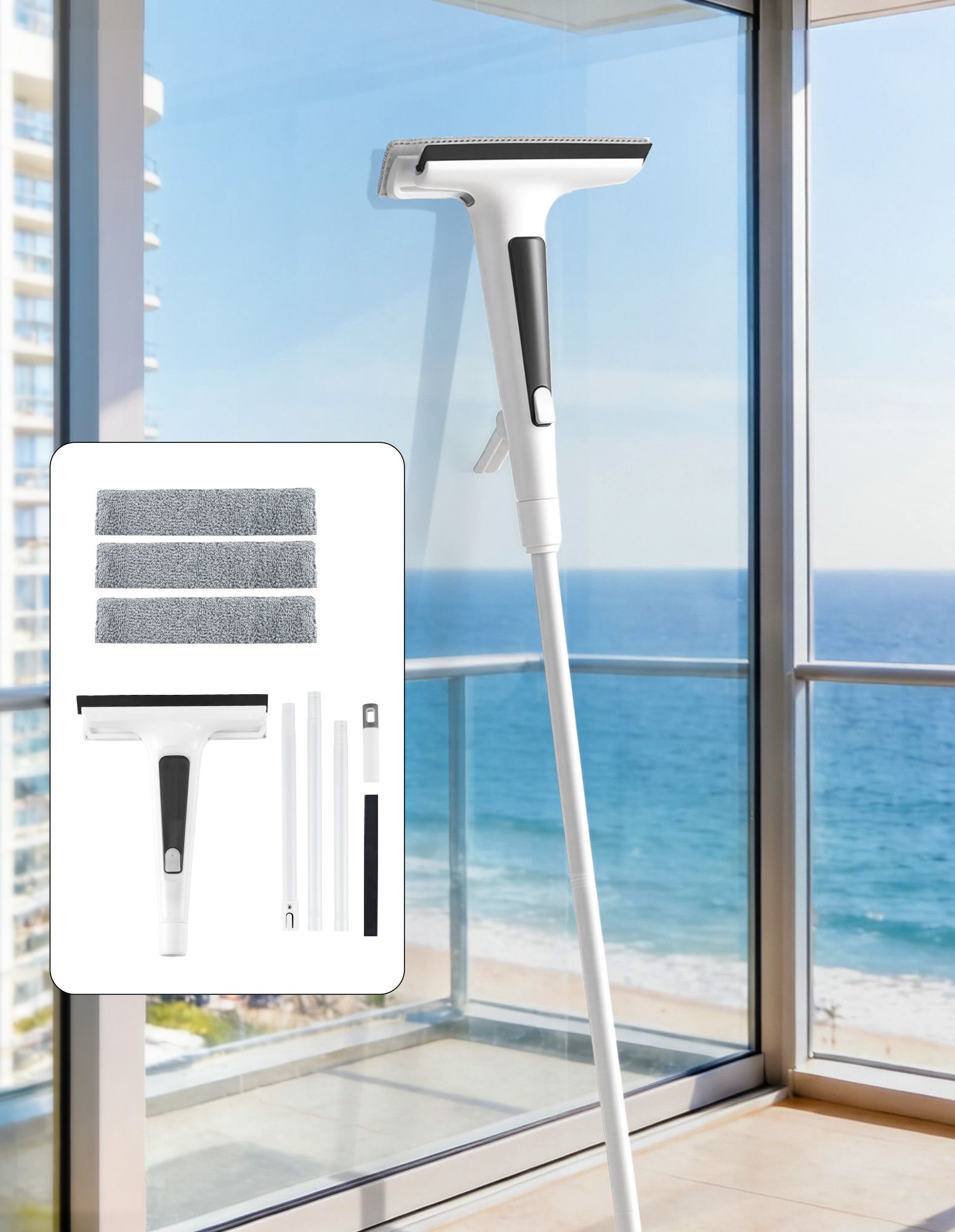 Giantz Window Cleaner Mirror Car, Spray Scrub Squeegee 136cm Extendable Long