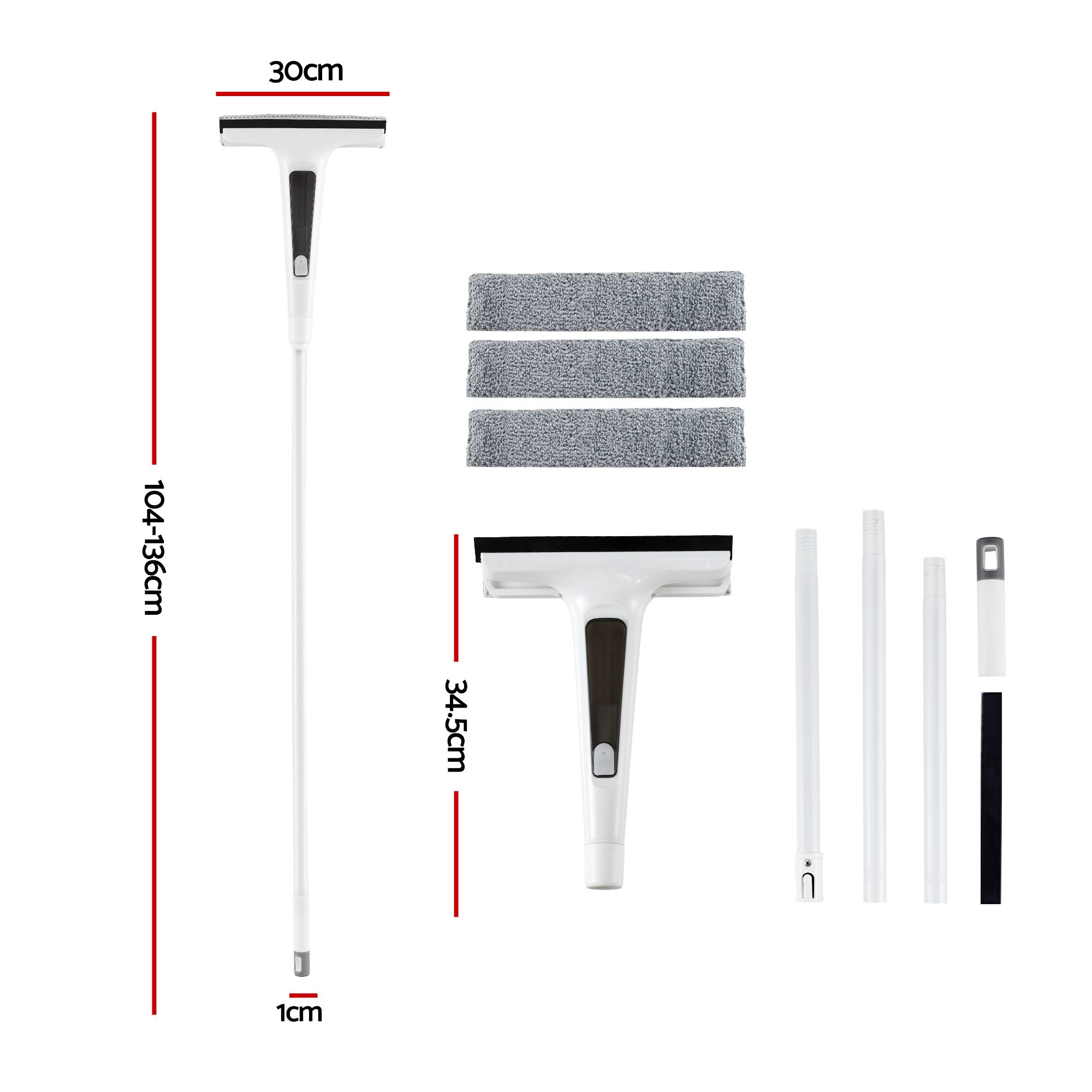 Giantz Window Cleaner Mirror Car, Spray Scrub Squeegee 136cm Extendable Long