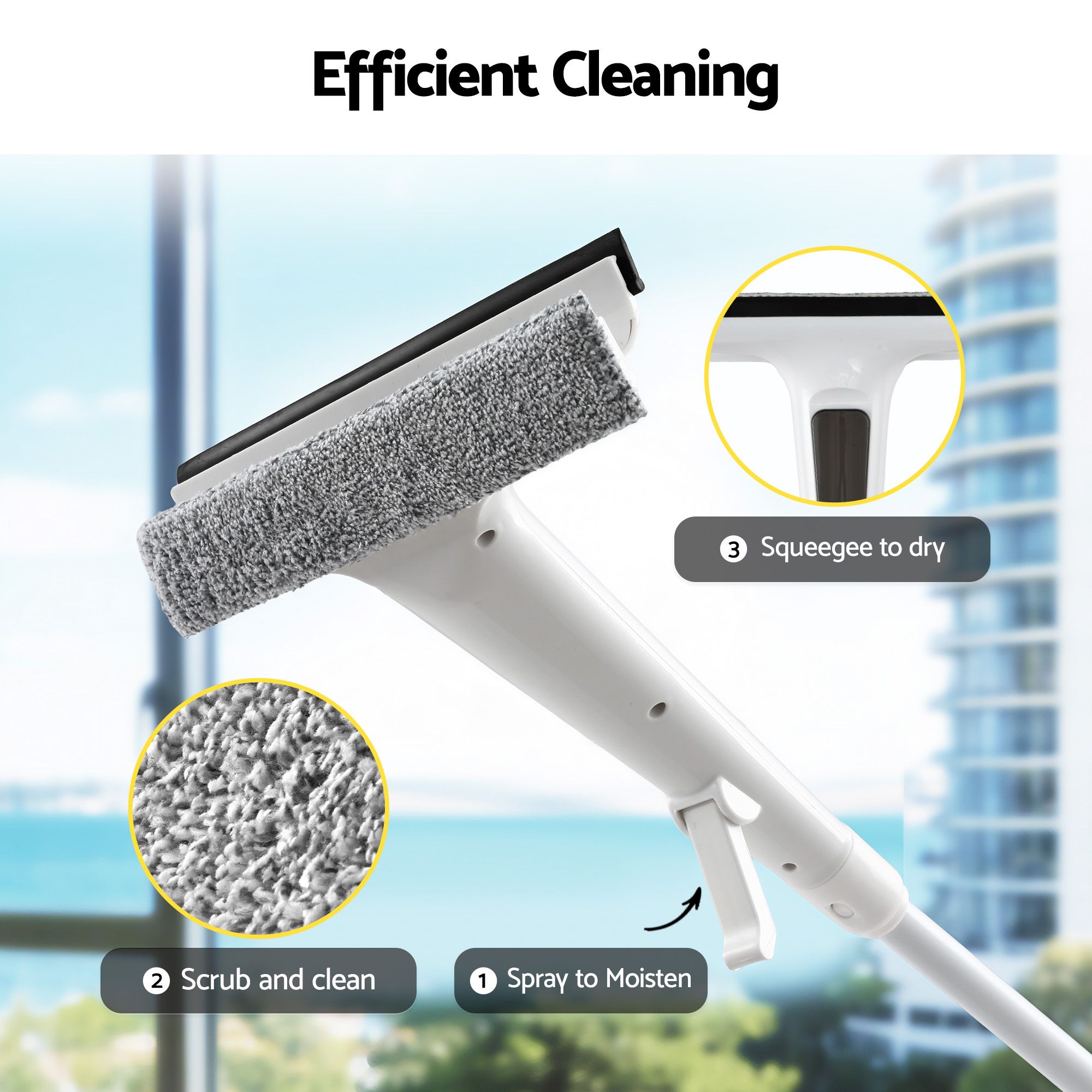 Giantz Window Cleaner Mirror Car, Spray Scrub Squeegee 136cm Extendable Long