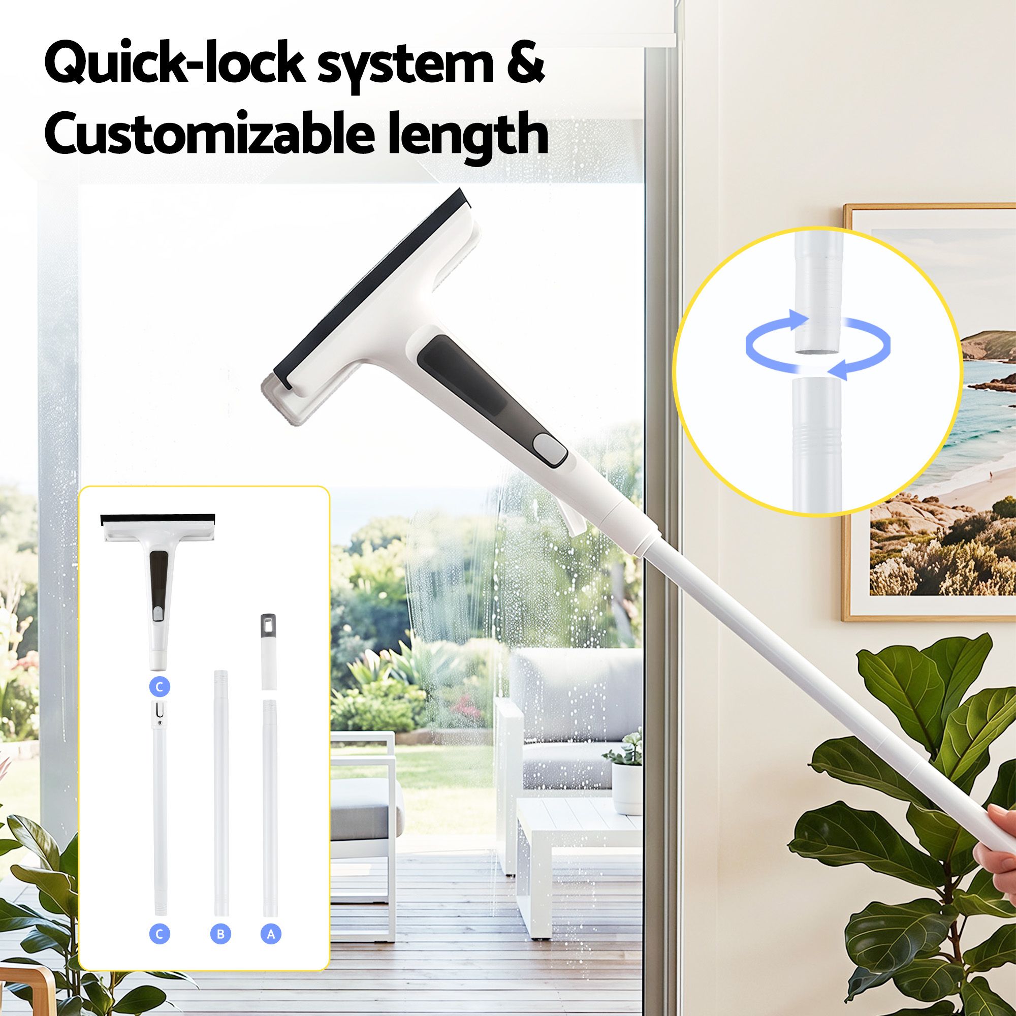Giantz Window Cleaner Mirror Car, Spray Scrub Squeegee 136cm Extendable Long