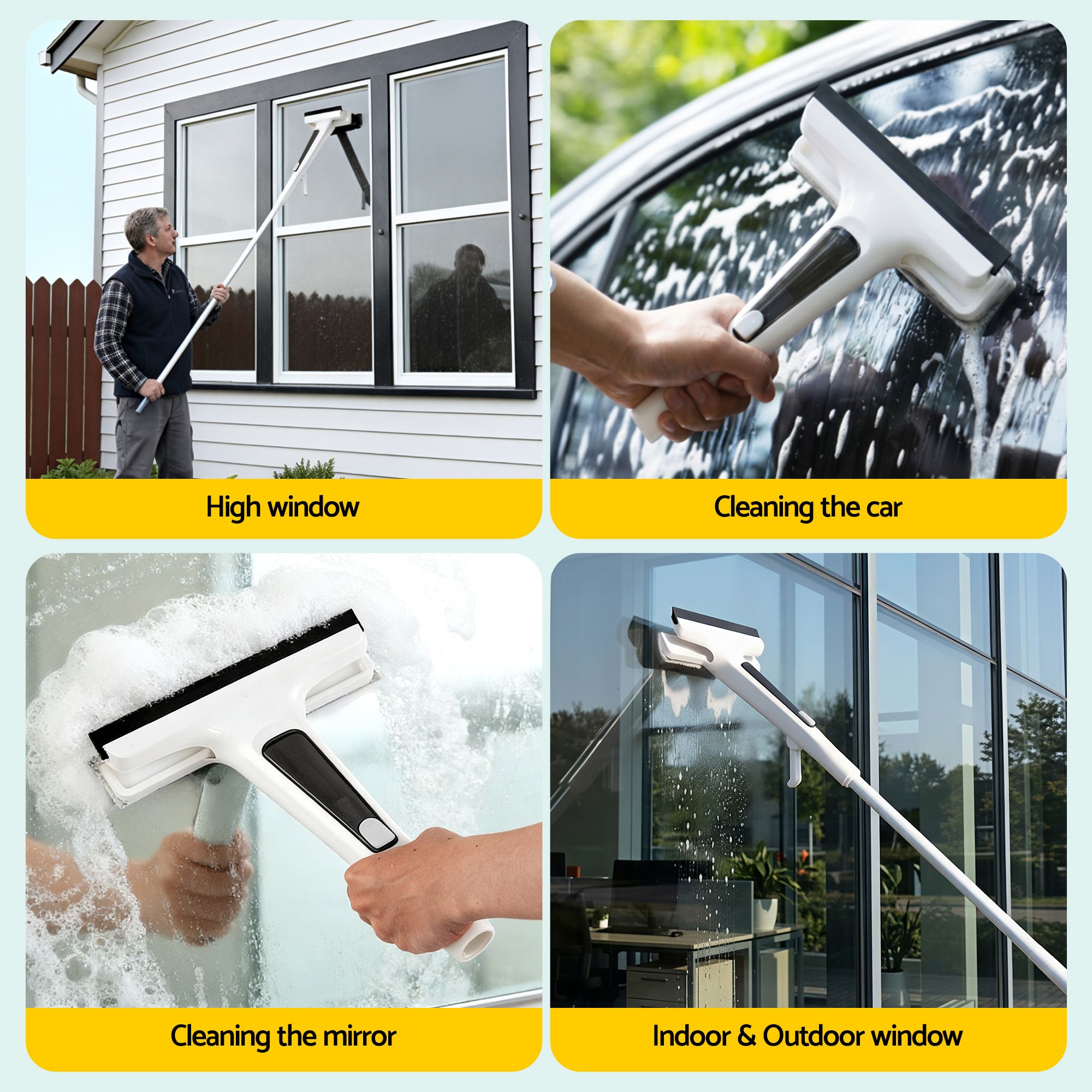 Giantz Window Cleaner Mirror Car, Spray Scrub Squeegee 136cm Extendable Long