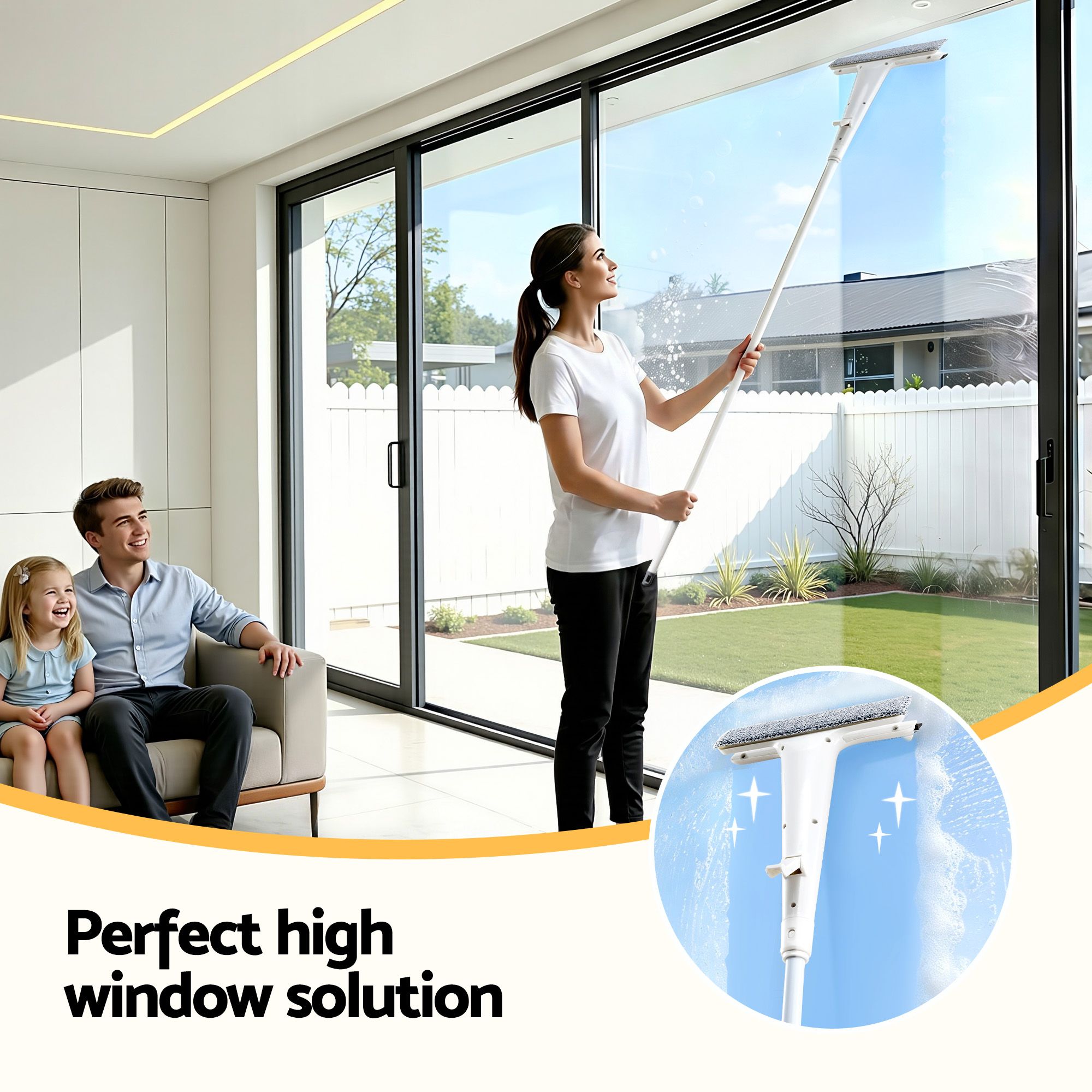 Giantz Window Cleaner Mirror Car, Spray Scrub Squeegee 136cm Extendable Long