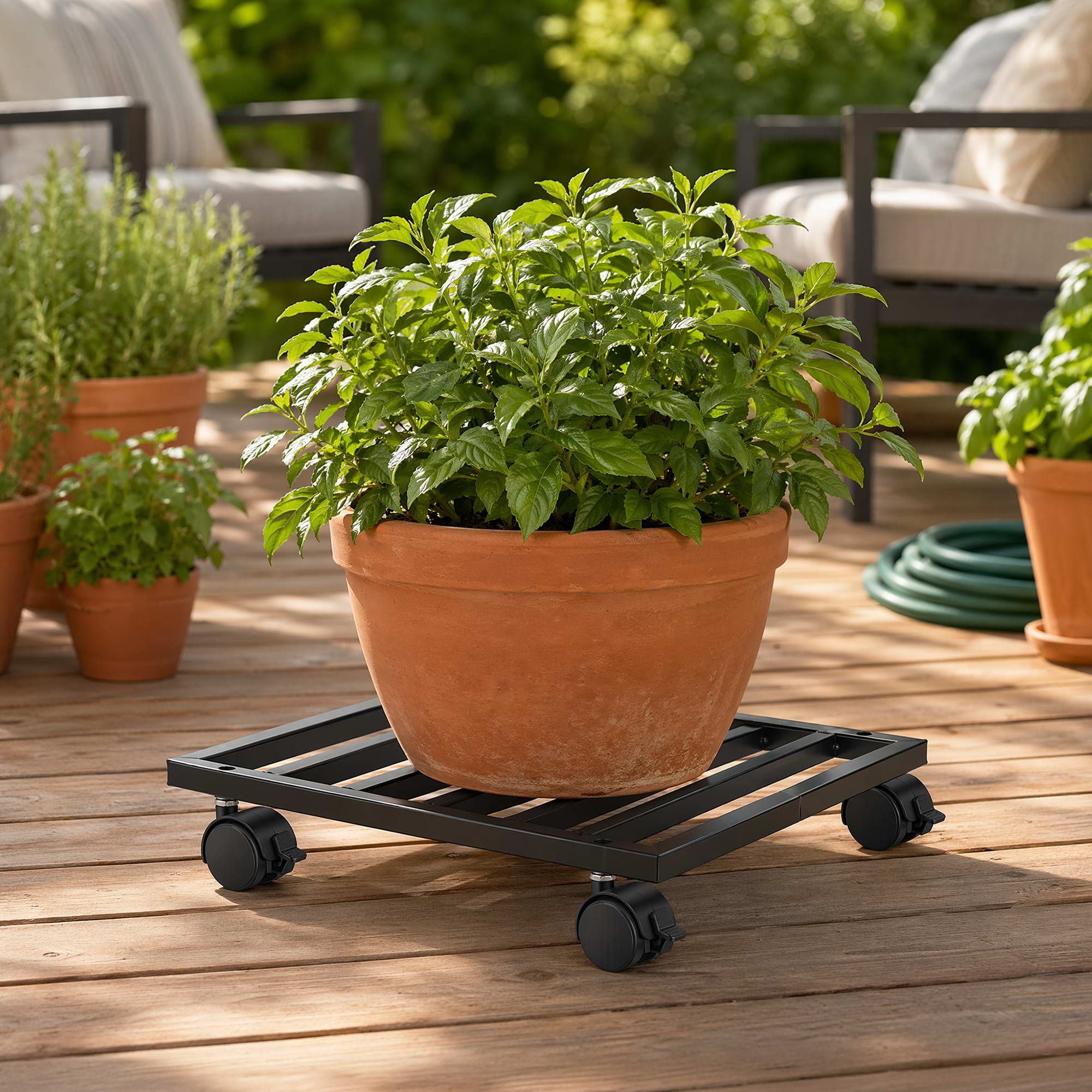 Green Fingers Plant Pot Trolleys 3pcs 32cm Galvanized Steel Lockable Wheels Roll