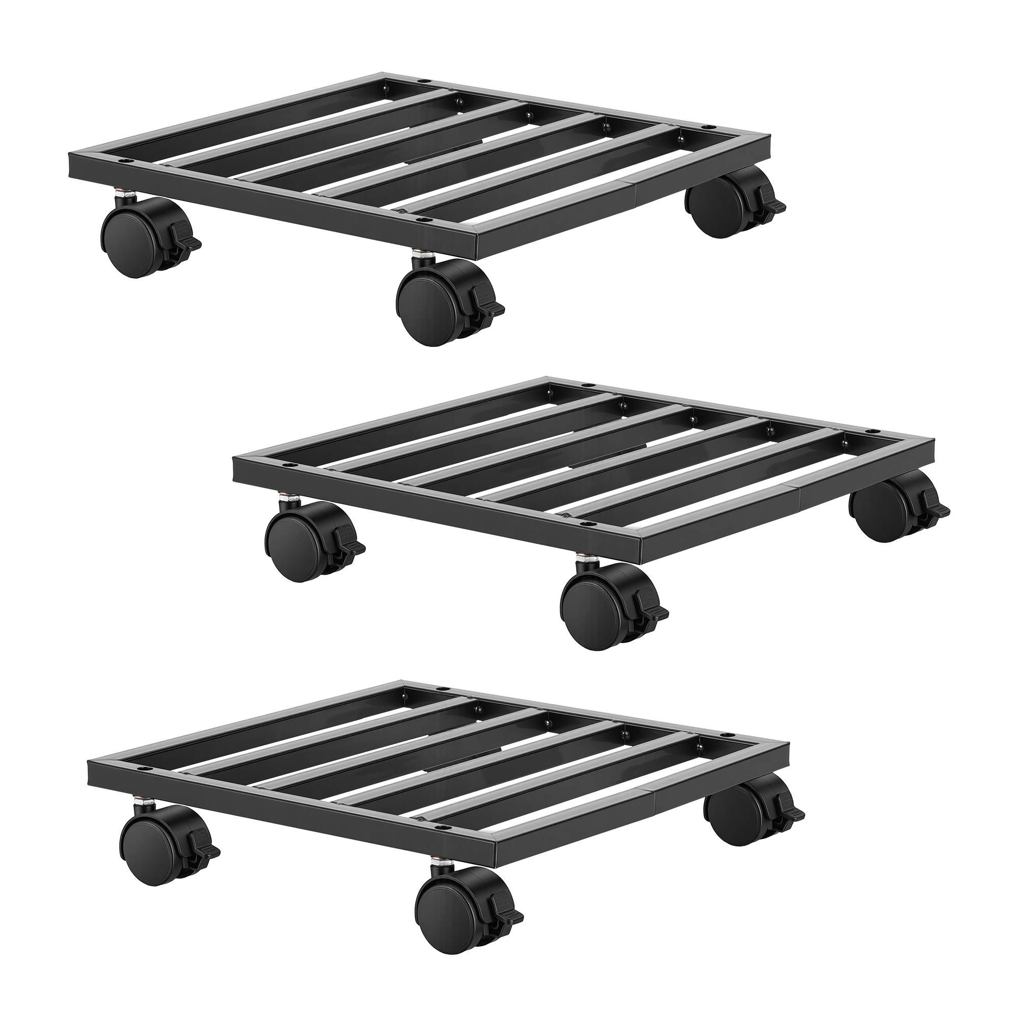 Green Fingers Plant Pot Trolleys 3pcs 32cm Galvanized Steel Lockable Wheels Roll