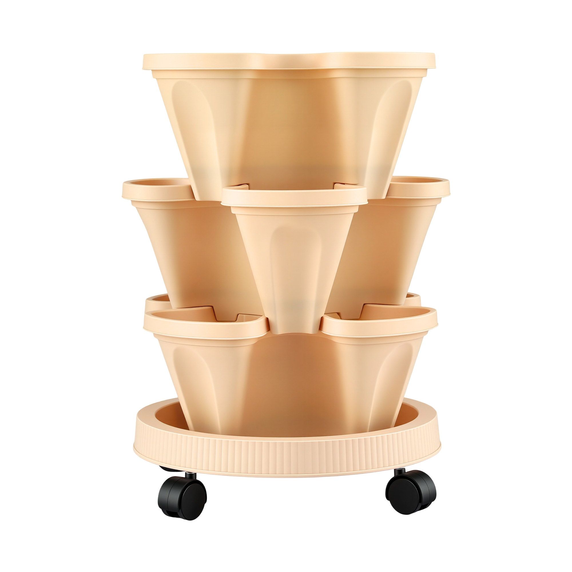 Green Fingers 3 Tier Stackable Vertical Planter Tower Strawberry Pot Wheels