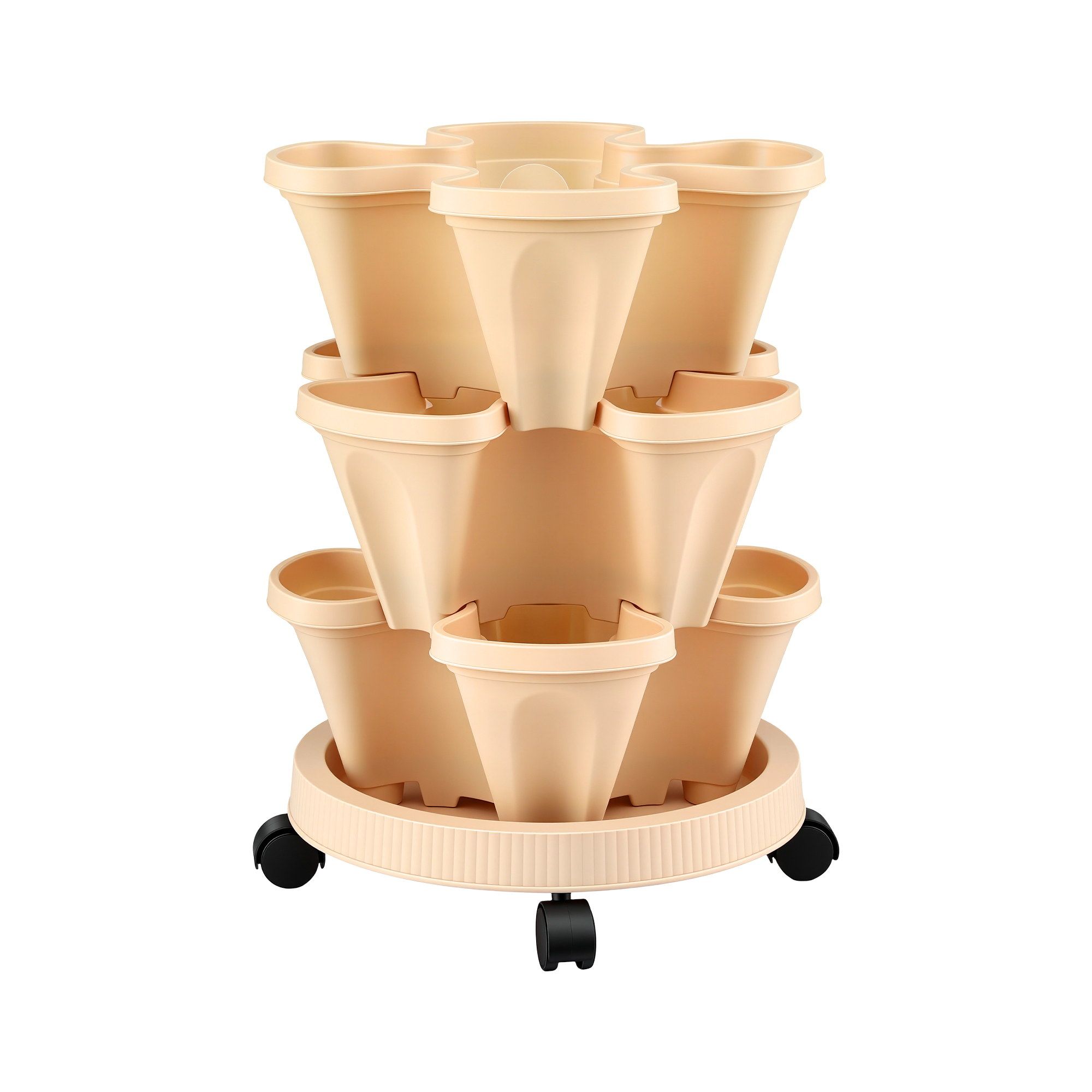 Green Fingers 3 Tier Stackable Vertical Planter Tower Strawberry Pot Wheels