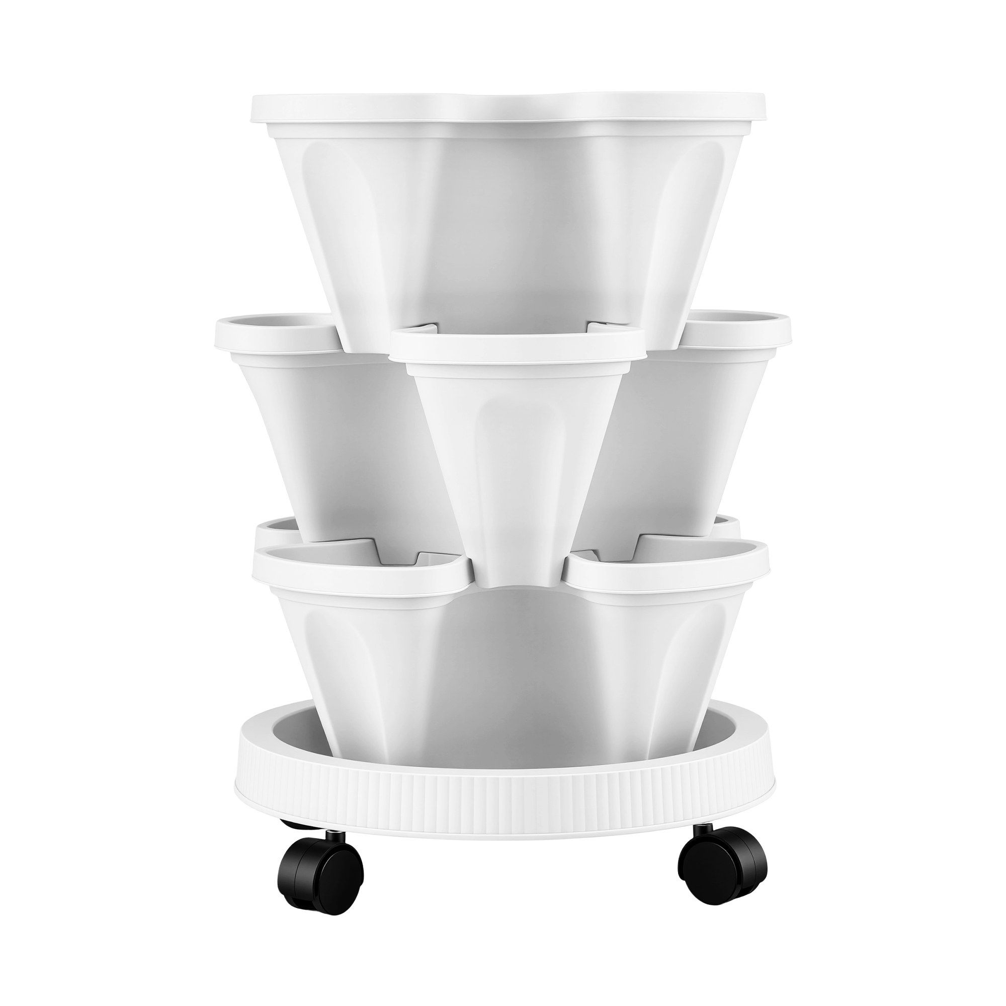 Green Fingers 3 Tier Stackable Vertical Planter Tower Strawberry Pot Wheels