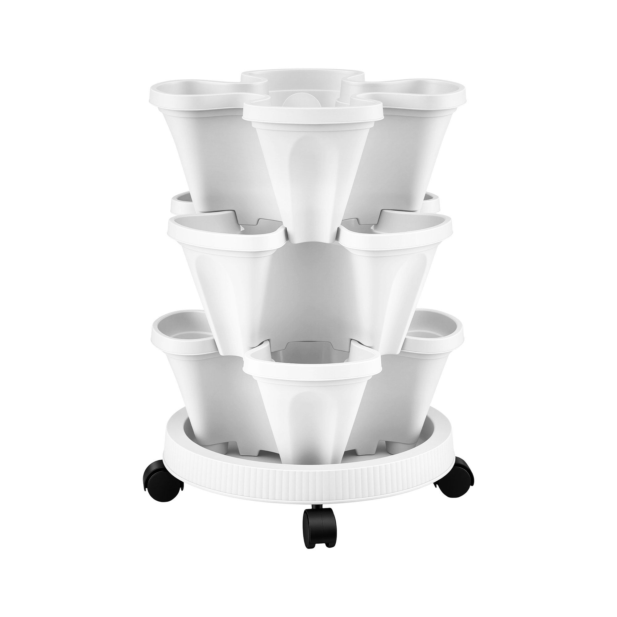 Green Fingers 3 Tier Stackable Vertical Planter Tower Strawberry Pot Wheels