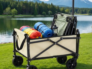 Gardeon Garden Cart Folding Trolley Camping Wagon Barrow Outdoor Beach Beige