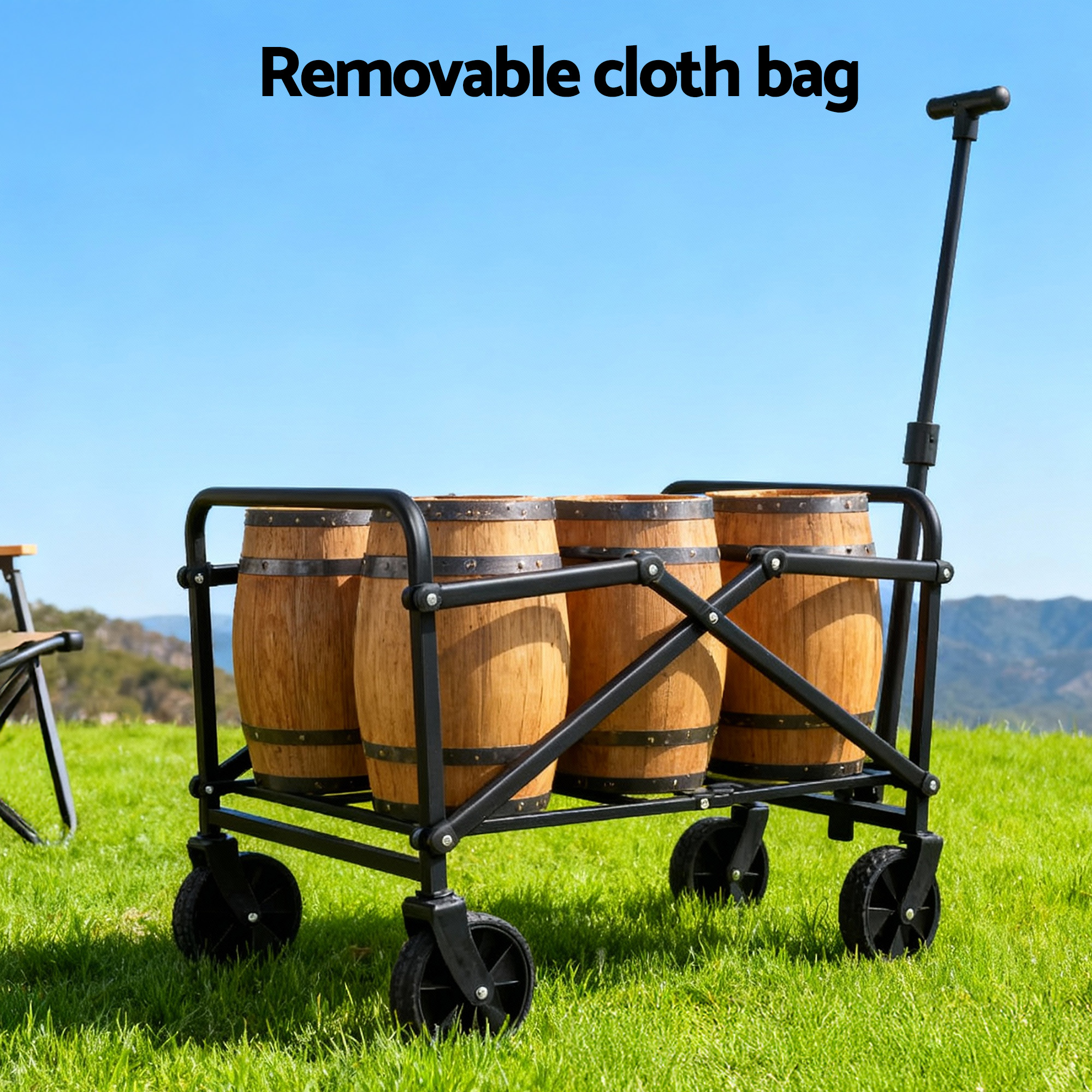 Gardeon Garden Cart Folding Trolley Camping Wagon Barrow Outdoor Beach Beige