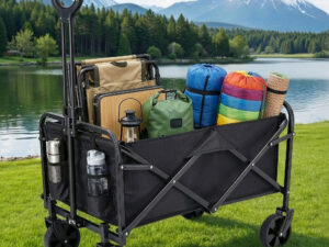 Gardeon Garden Cart Folding Trolley Camping Wagon Barrow Outdoor Beach Black