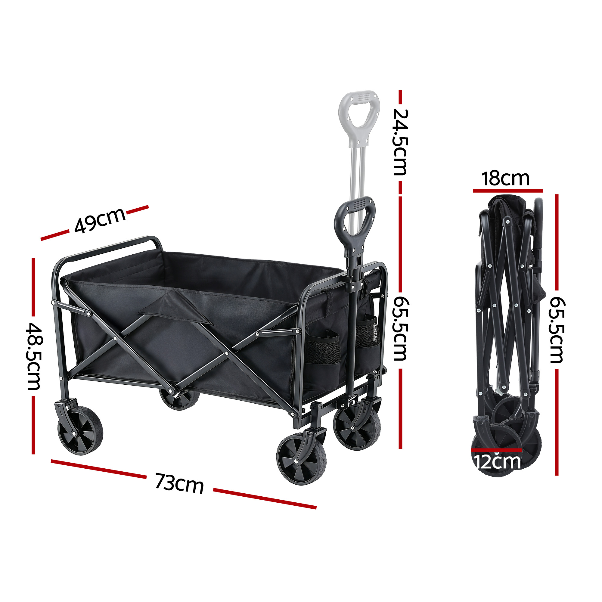 Gardeon Garden Cart Folding Trolley Camping Wagon Barrow Outdoor Beach Black
