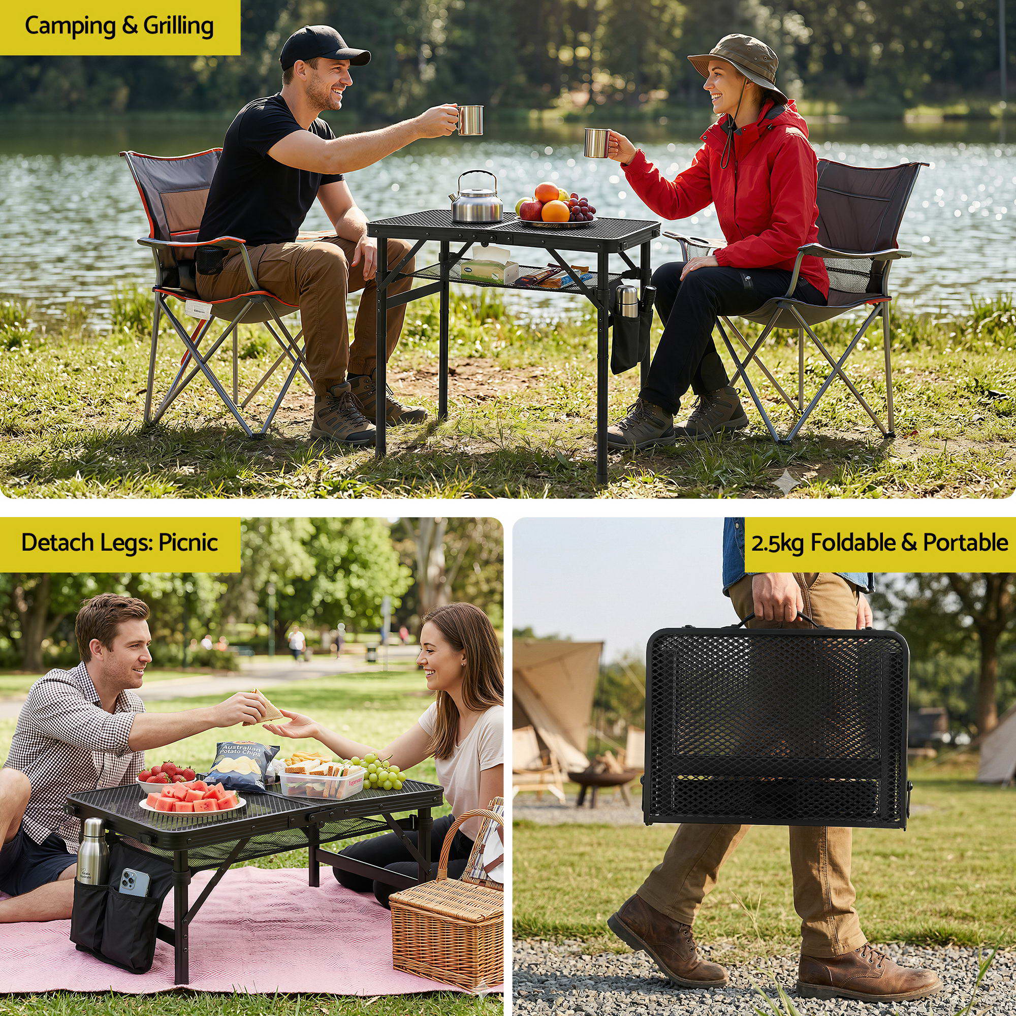 Gardeon BBQ Camp Table, 60*40*56 Portable Foldable Lightweight Grill Outdoor