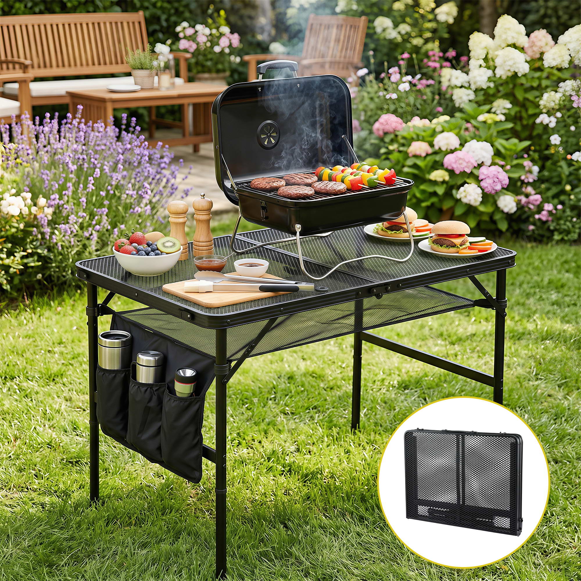 Gardeon BBQ Camp Table, 90*60*66 Portable Foldable Lightweight Grill Outdoor