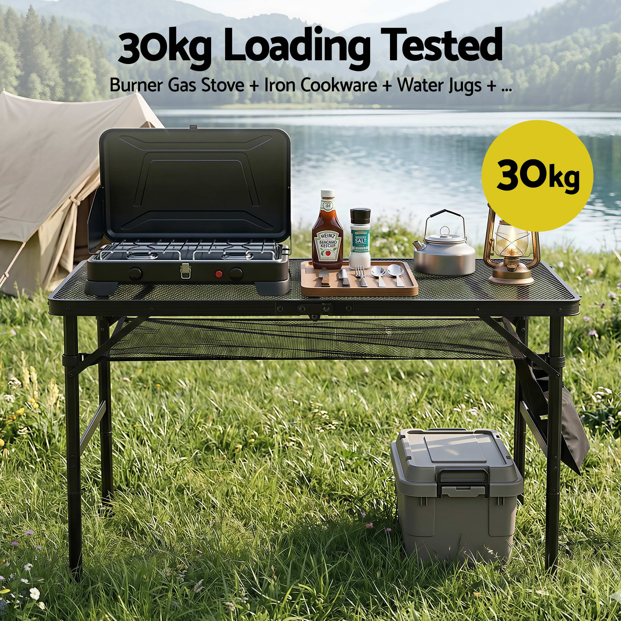 Gardeon BBQ Camp Table, 90*60*66 Portable Foldable Lightweight Grill Outdoor