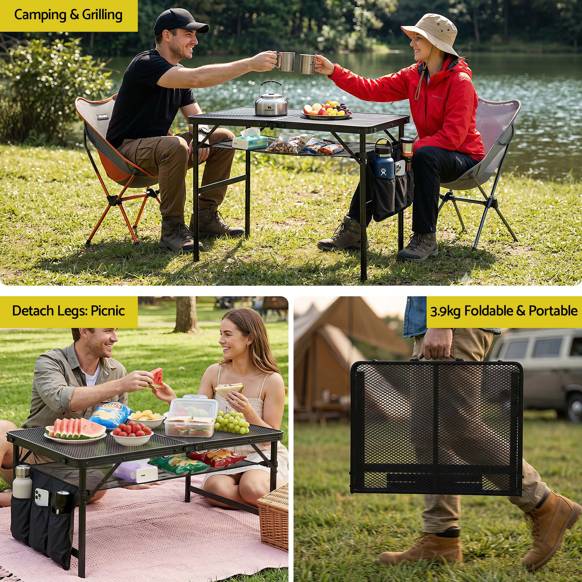 Gardeon BBQ Camp Table, 90*60*66 Portable Foldable Lightweight Grill Outdoor
