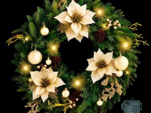 Jingle Jollys 60cm Pre-Lit Christmas Wreath LED Garlands Gold Flowers Pinecones