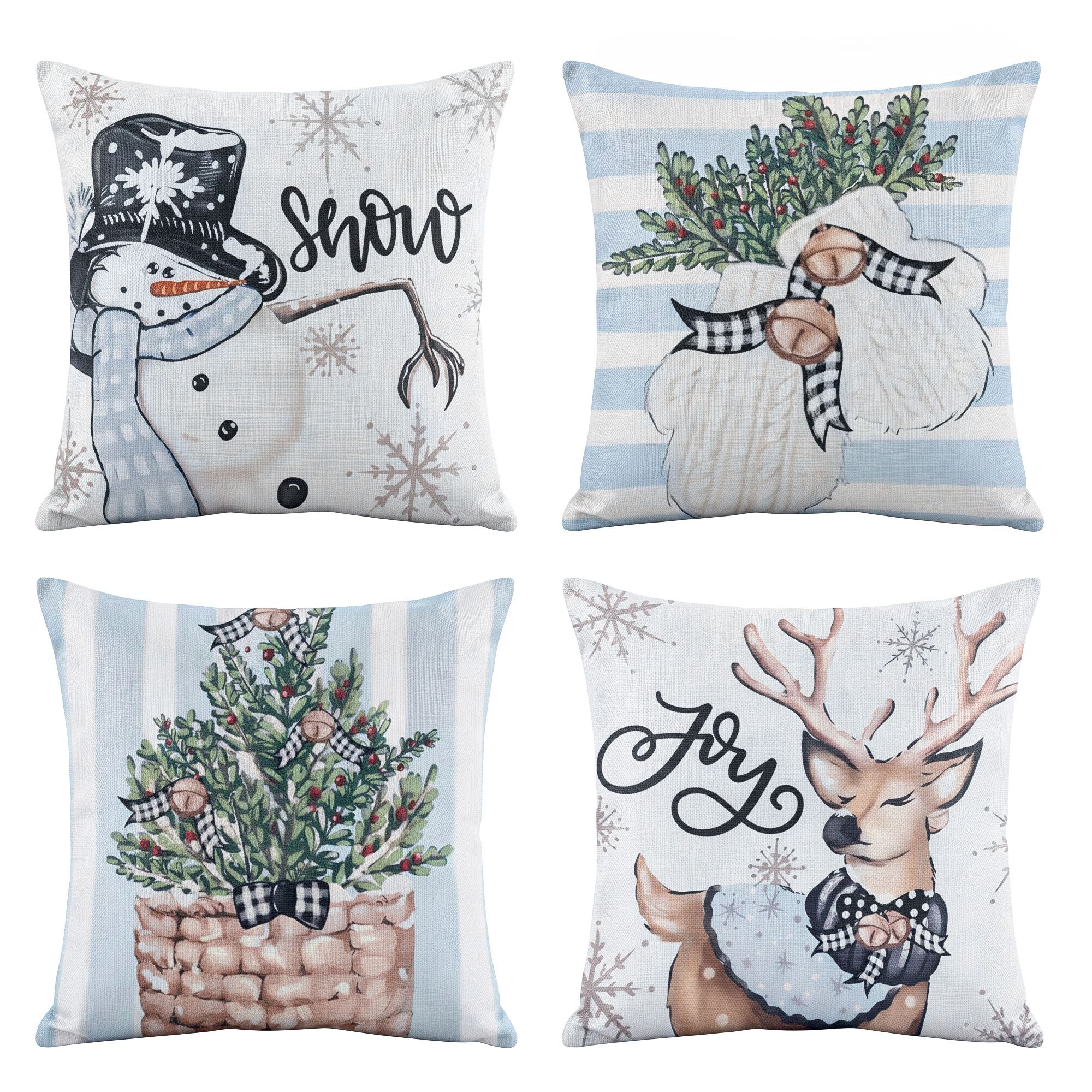 Jingle Jollys Christmas Cushion Covers 4pc Pillow Covers 45x45cm w/ 4 Cute