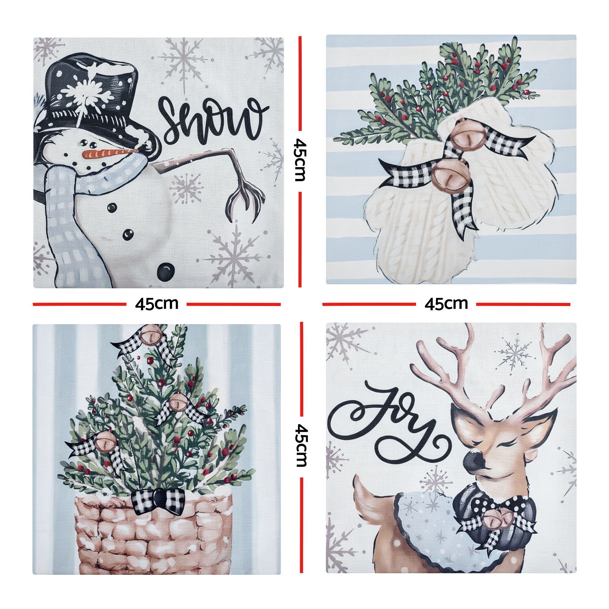 Jingle Jollys Christmas Cushion Covers 4pc Pillow Covers 45x45cm w/ 4 Cute