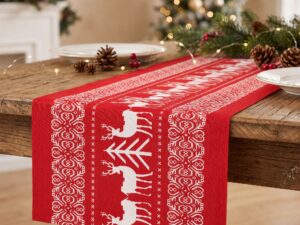 Jingle Jollys Christmas Table Runner Reindeers 270x28CM Dining Party Decor Red