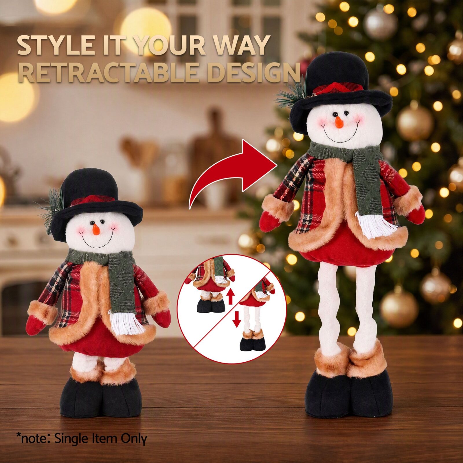Jingle Jollys Christmas Snowman Ornament 40-56cm Telescopic Tabletop Decoration