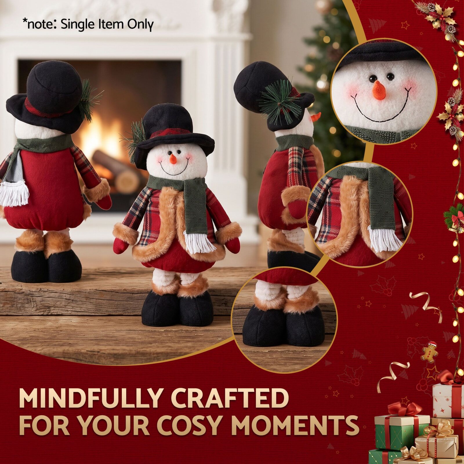 Jingle Jollys Christmas Snowman Ornament 40-56cm Telescopic Tabletop Decoration