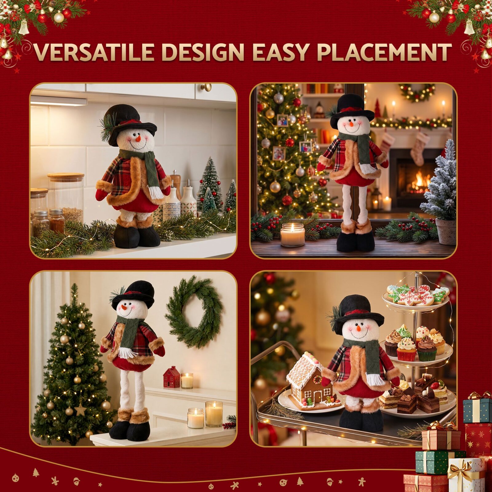 Jingle Jollys Christmas Snowman Ornament 40-56cm Telescopic Tabletop Decoration