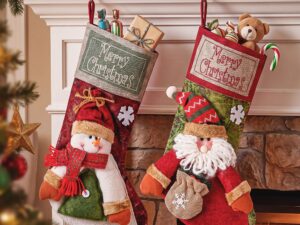 Jingle Jollys Christmas Stockings 2 Pack Large 3D Plush Santa Snowman 43.5cm